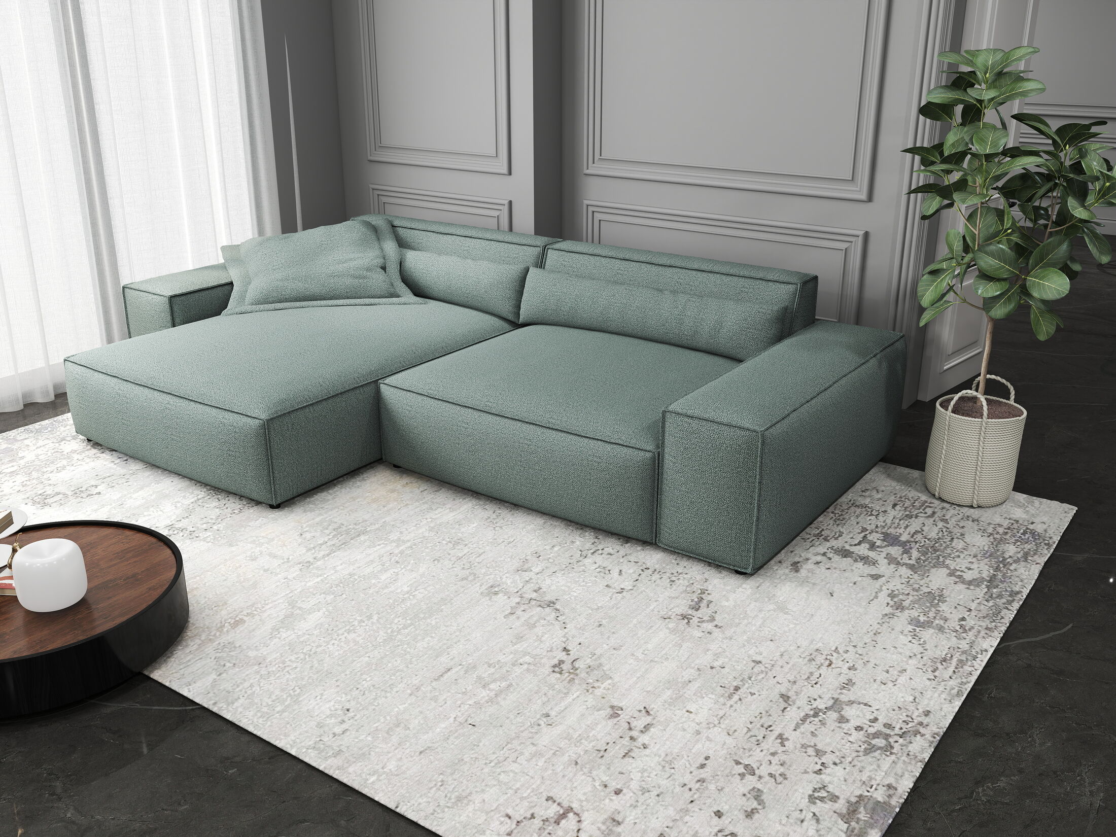 Colțar dumonde cu șezut confortabil din spumă HR, Marvelo Enjoy Verde Mint 264x175 cm