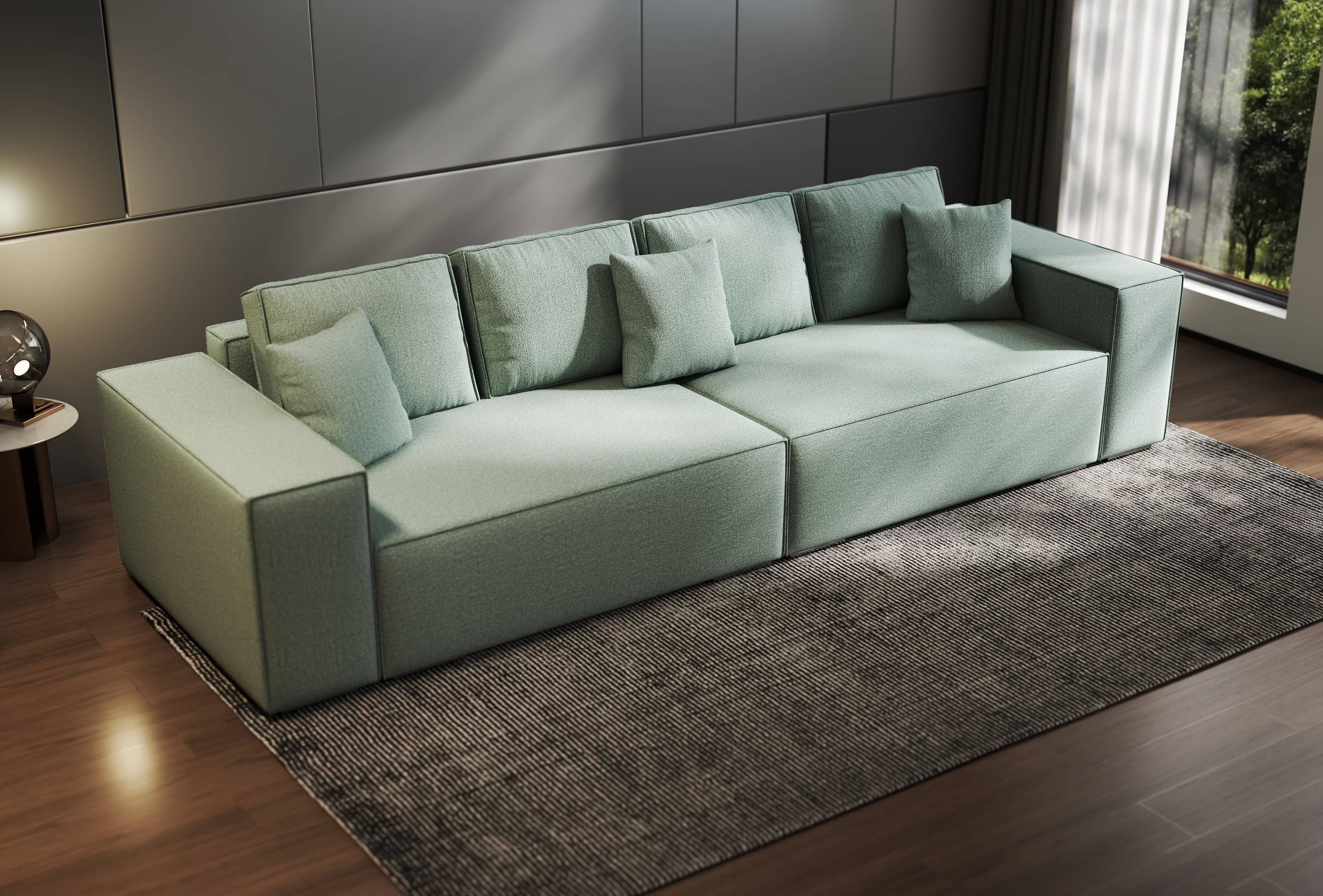 Canapea extensibilă dumonde cu ladă de depozitare si sezut confortabil din spuma HR, Dream Enjoy Mint 310x100 cm Fabrica