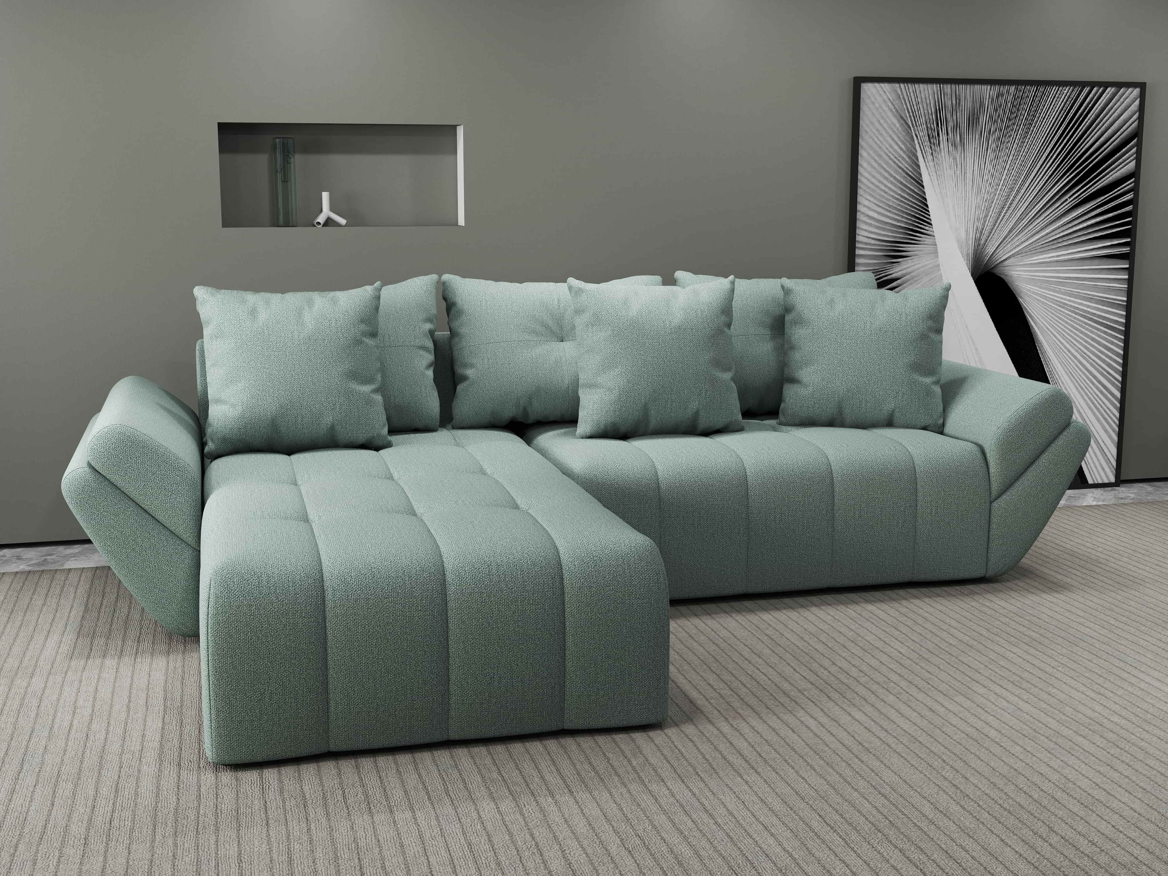 Colțar extensibil dumonde cu ladă de depozitare si sezut confortabil din spuma HR, Berlin Enjoy Mint 280x185 cm Fabrica