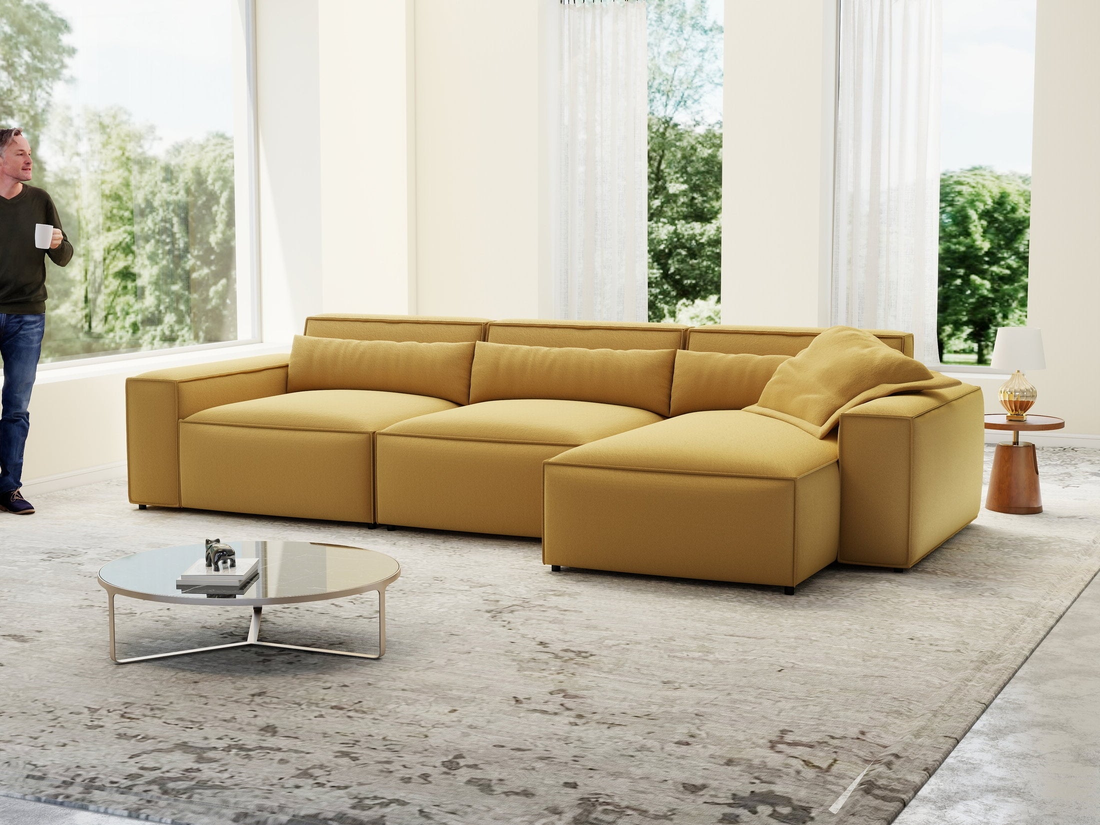 Colțar dumonde cu sezut confortabil din spuma HR, Marvelo XL Royal Mustar 366x175 cm II