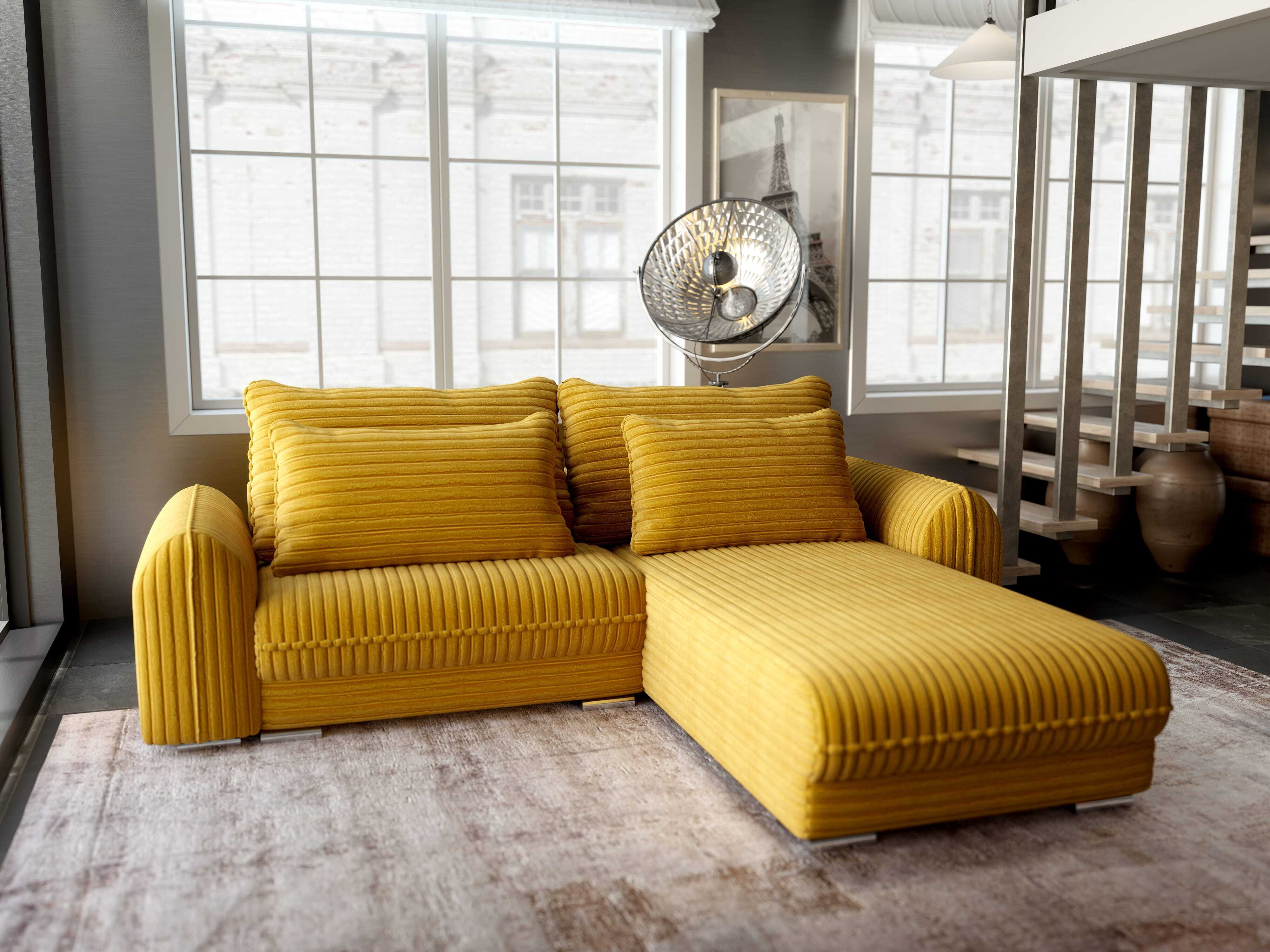 Colțar extensibil dumonde cu ladă de depozitare si sezut confortabil din spuma HR, Denver Ambience Mustar 275x185 cm II Fabrica