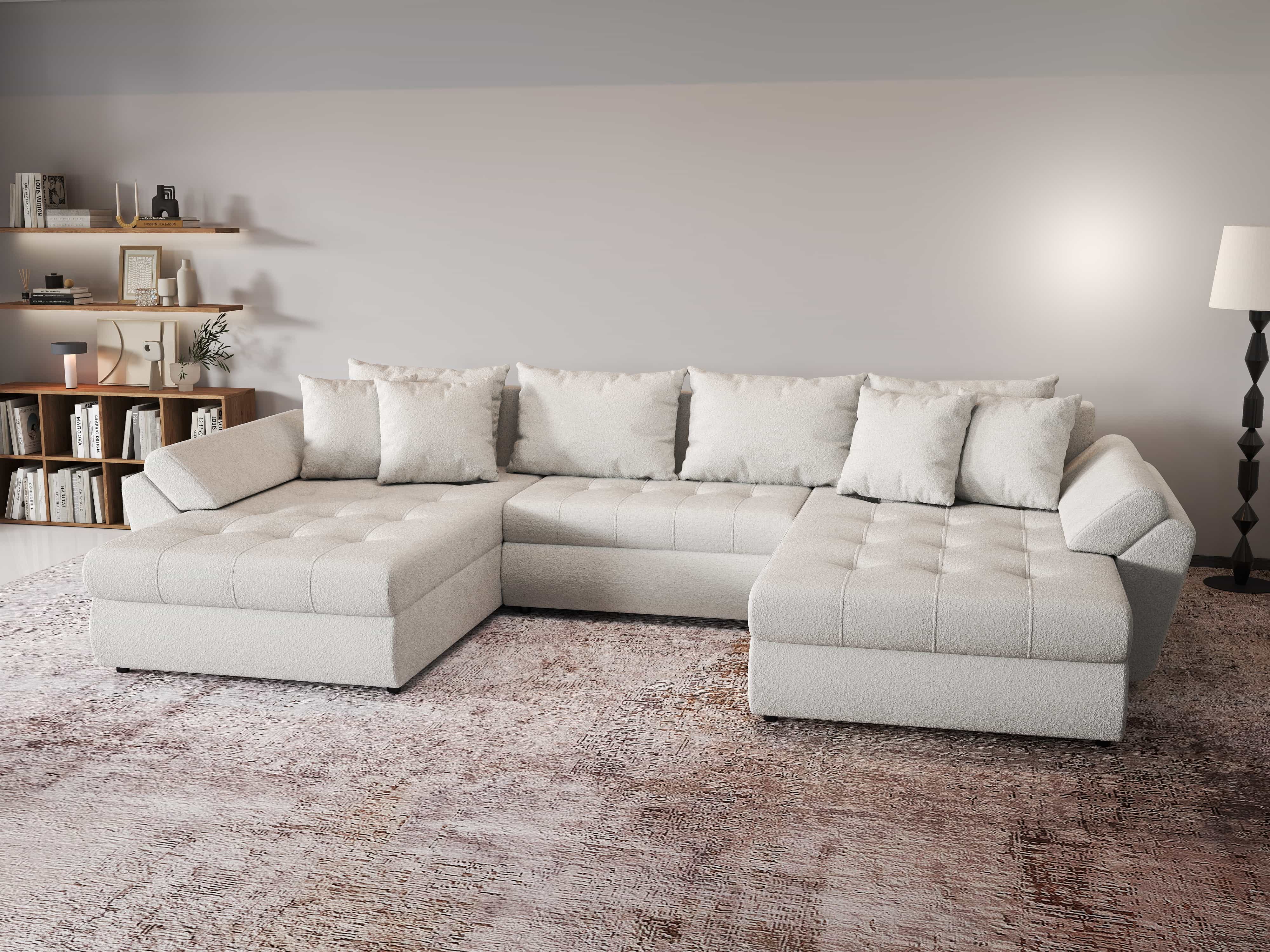 Colțar extensibil dumonde cu ladă de depozitare si sezut confortabil din spuma HR, Loana U Euphoria Ivory 355x185 cm Fabrica