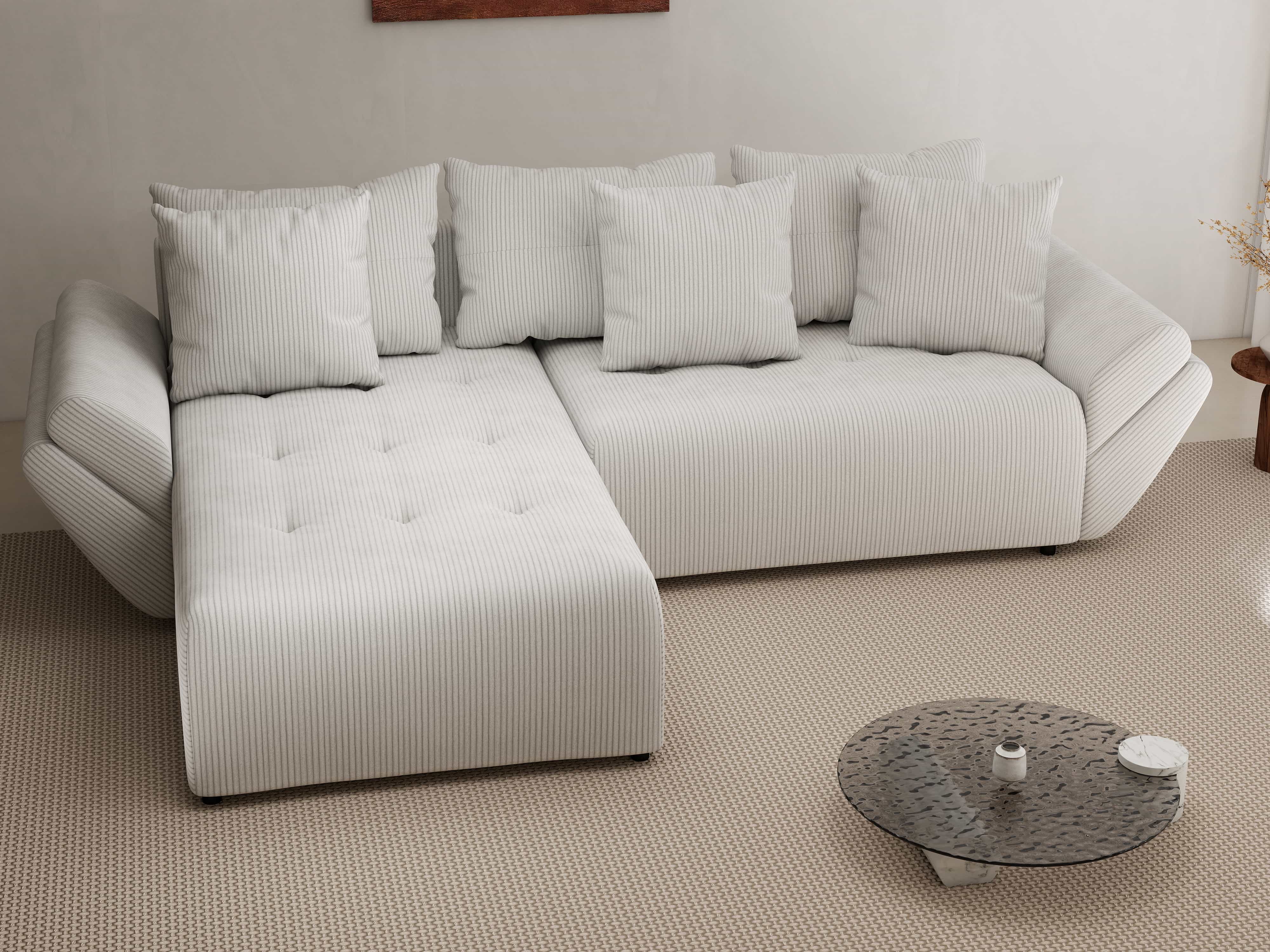 Colțar extensibil dumonde cu ladă de depozitare si sezut confortabil din spuma HR, Berlin Zoom Cream 280x185 cm Fabrica