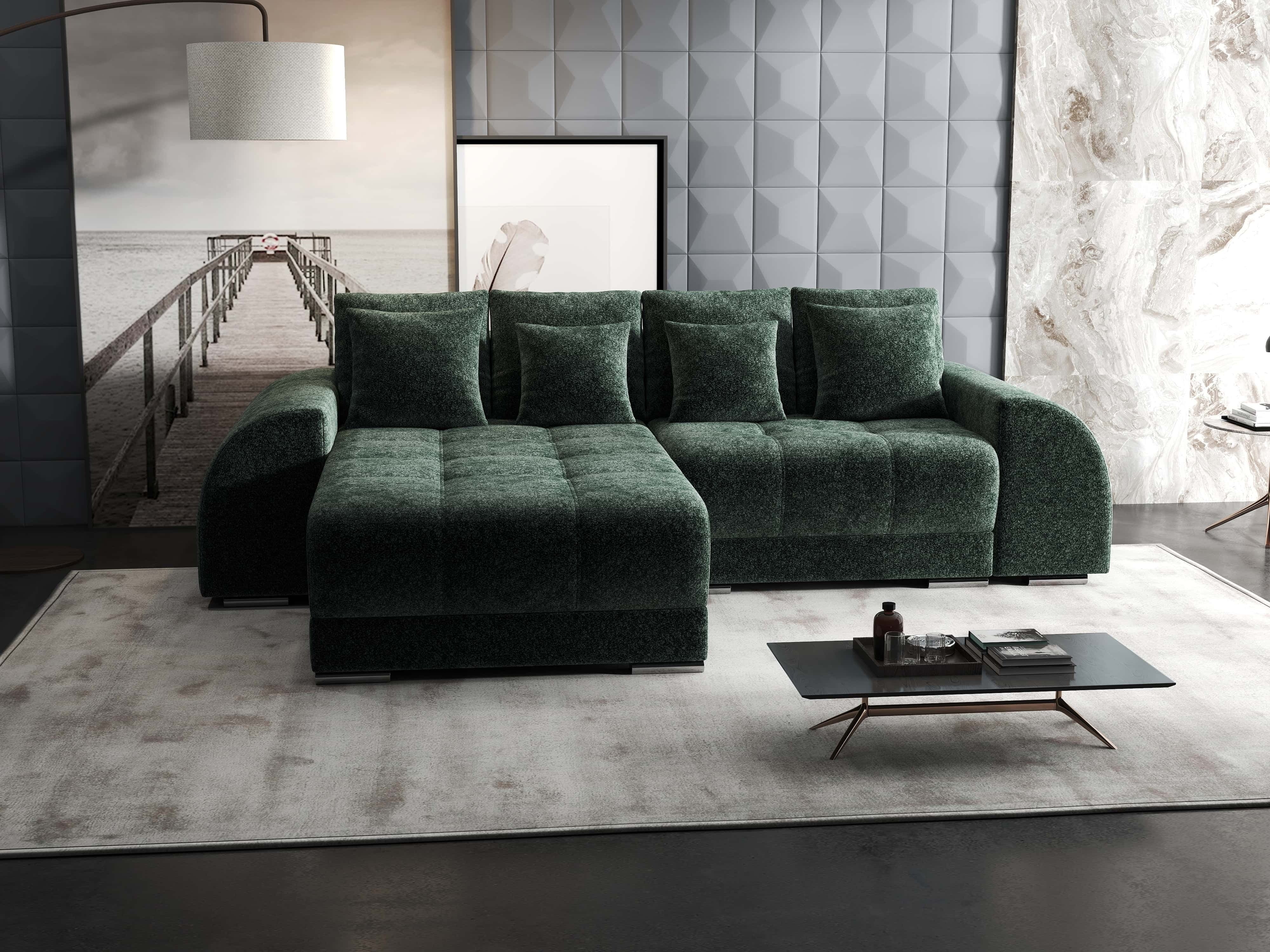 Colțar extensibil dumonde cu ladă de depozitare si sezut confortabil din spuma HR, Verona Euphoria Verde 290x185 cm Fabrica