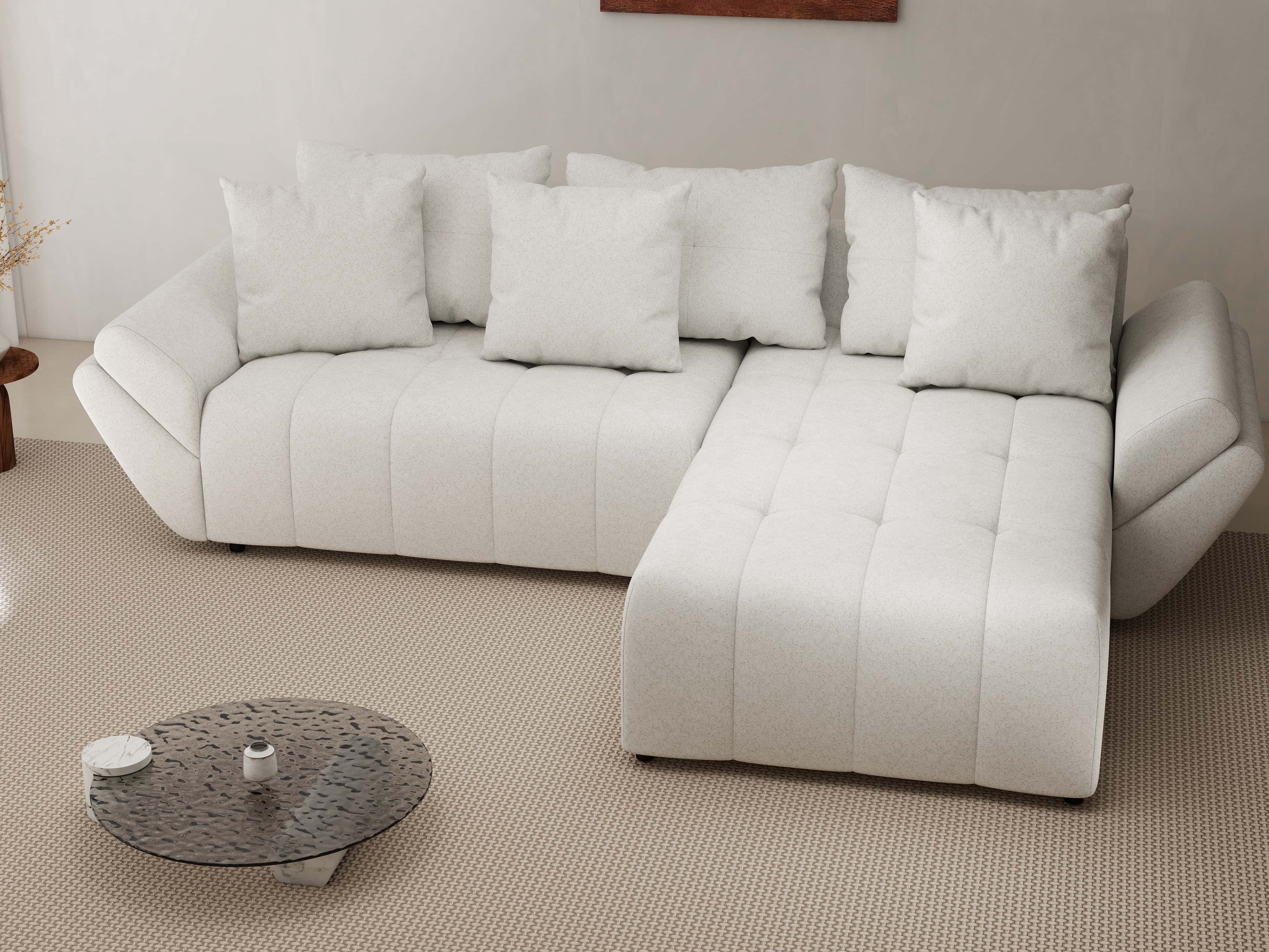 Colțar extensibil dumonde cu ladă de depozitare si sezut confortabil din spuma HR, Berlin Euphoria Ivory 280x185 cm II Fabrica