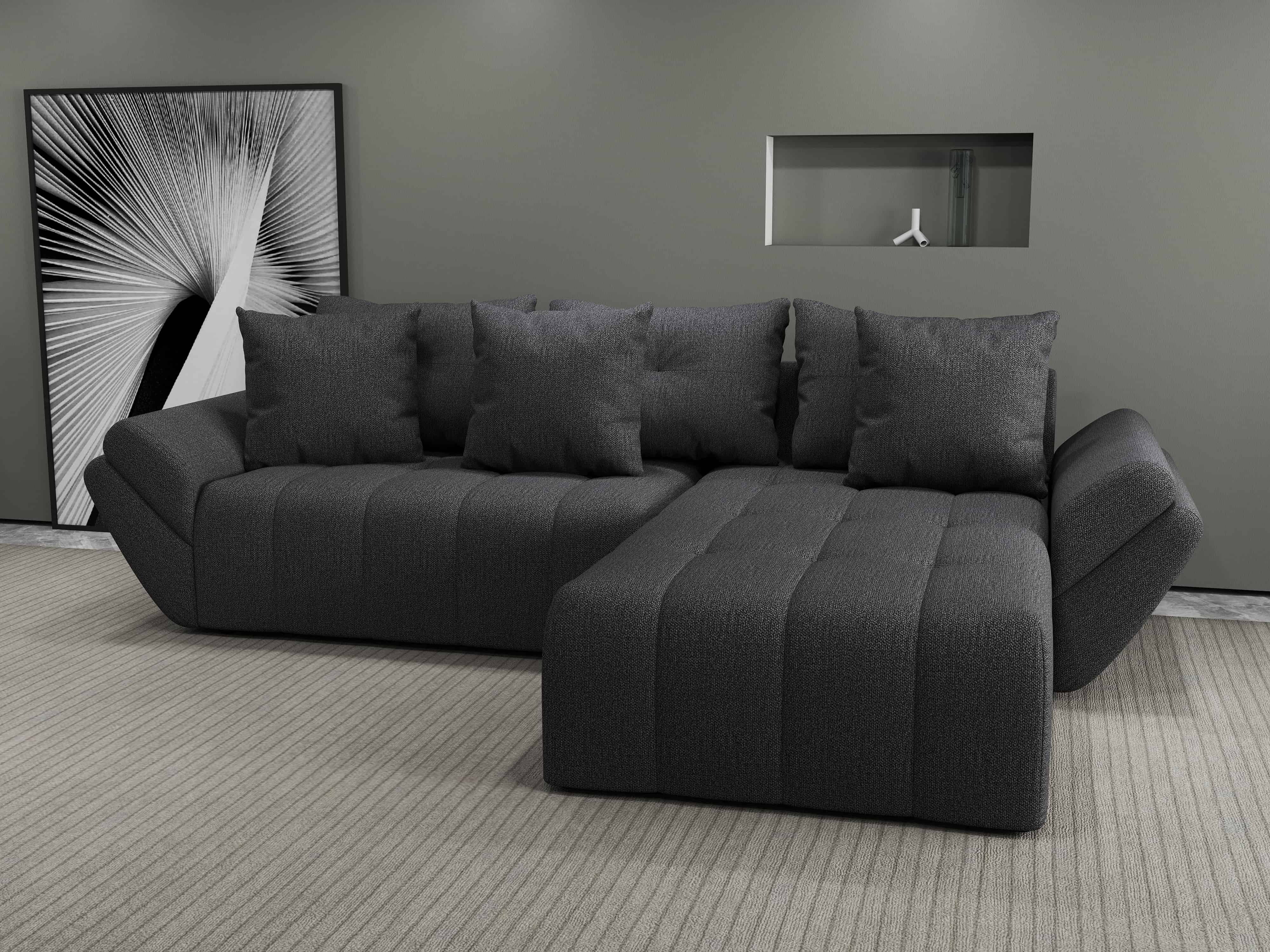 Colțar extensibil dumonde cu ladă de depozitare si sezut confortabil din spuma HR, Berlin Enjoy Grafit 280x185 cm II Fabrica