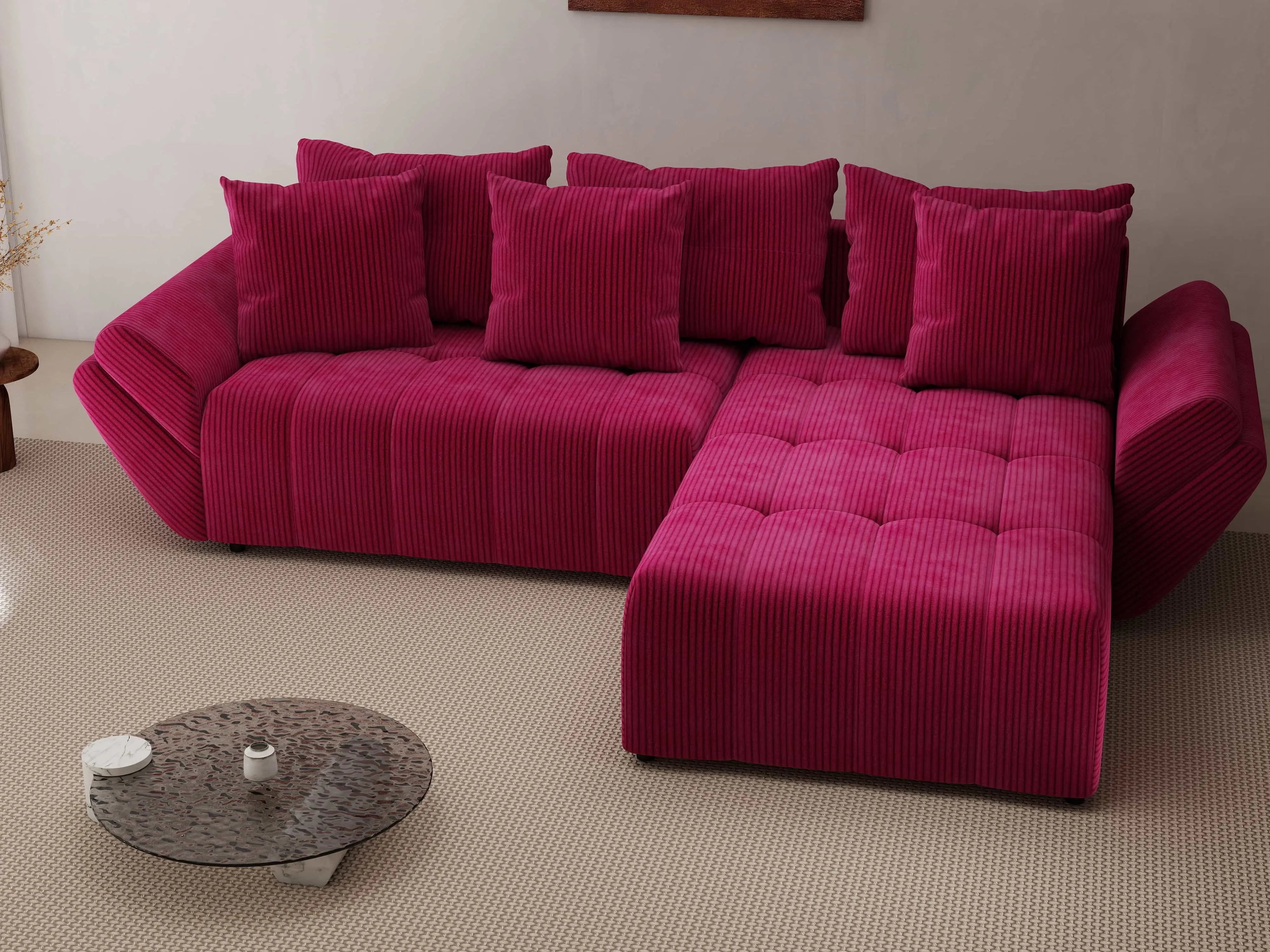 Colțar extensibil dumonde cu ladă de depozitare si sezut confortabil din spuma HR, Berlin Zoom Red 280x185 cm II Fabrica