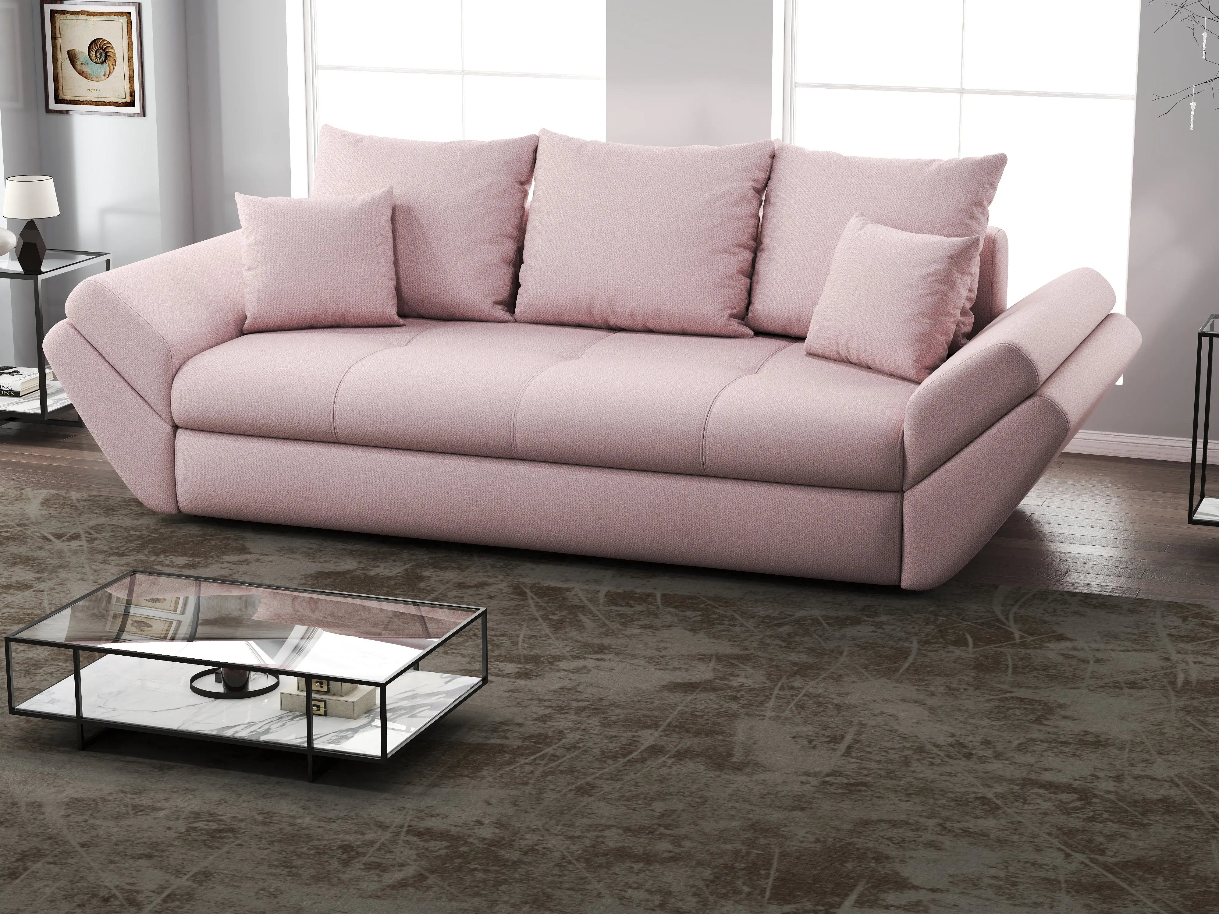 Canapea extensibilă dumonde cu ladă de depozitare si sezut confortabil din spuma HR, Loana Enjoy Flamingo 250x100 cm Fabrica