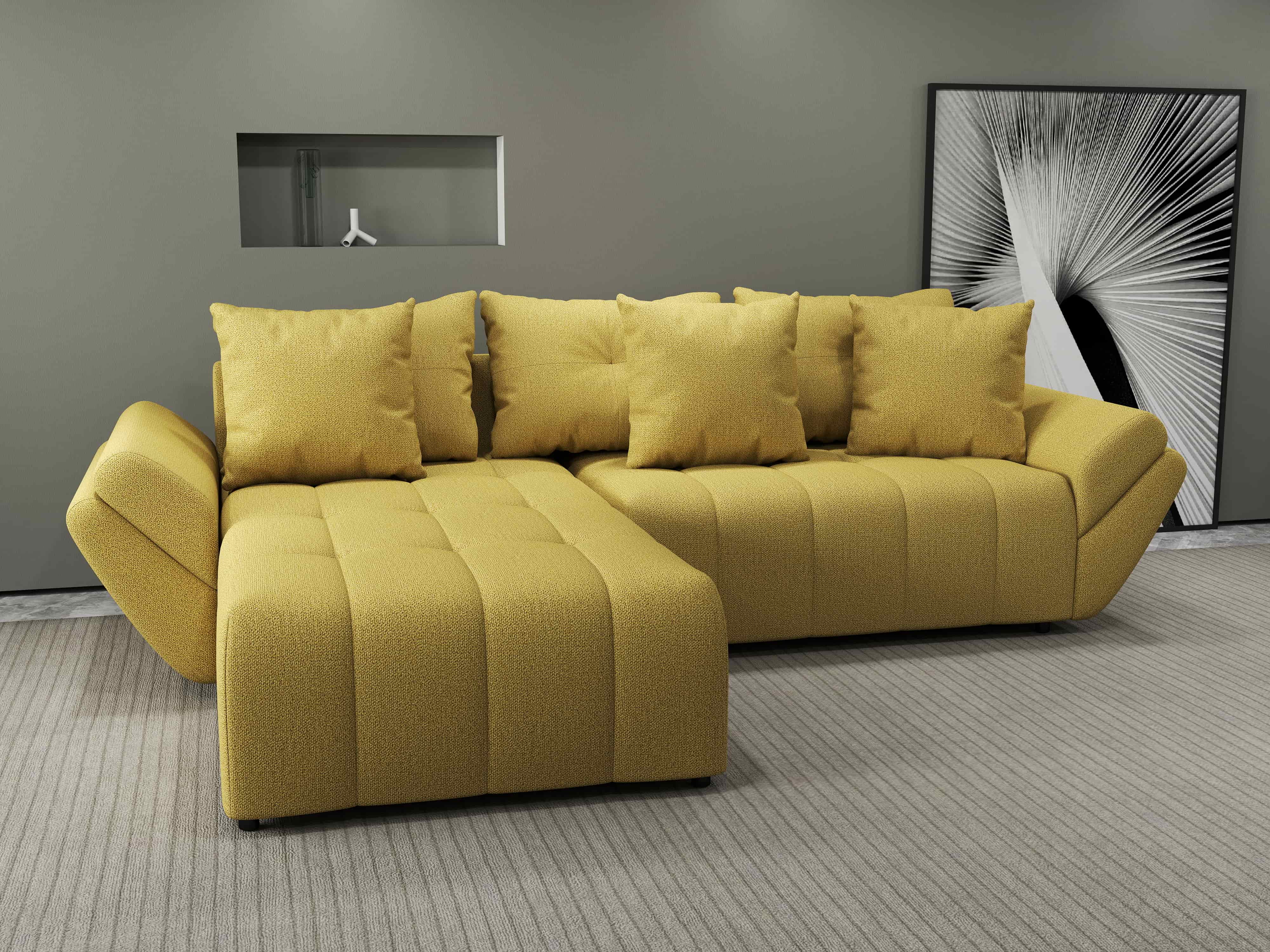 Colțar extensibil dumonde cu ladă de depozitare si sezut confortabil din spuma HR, Berlin Enjoy Melon 280x185 cm Fabrica