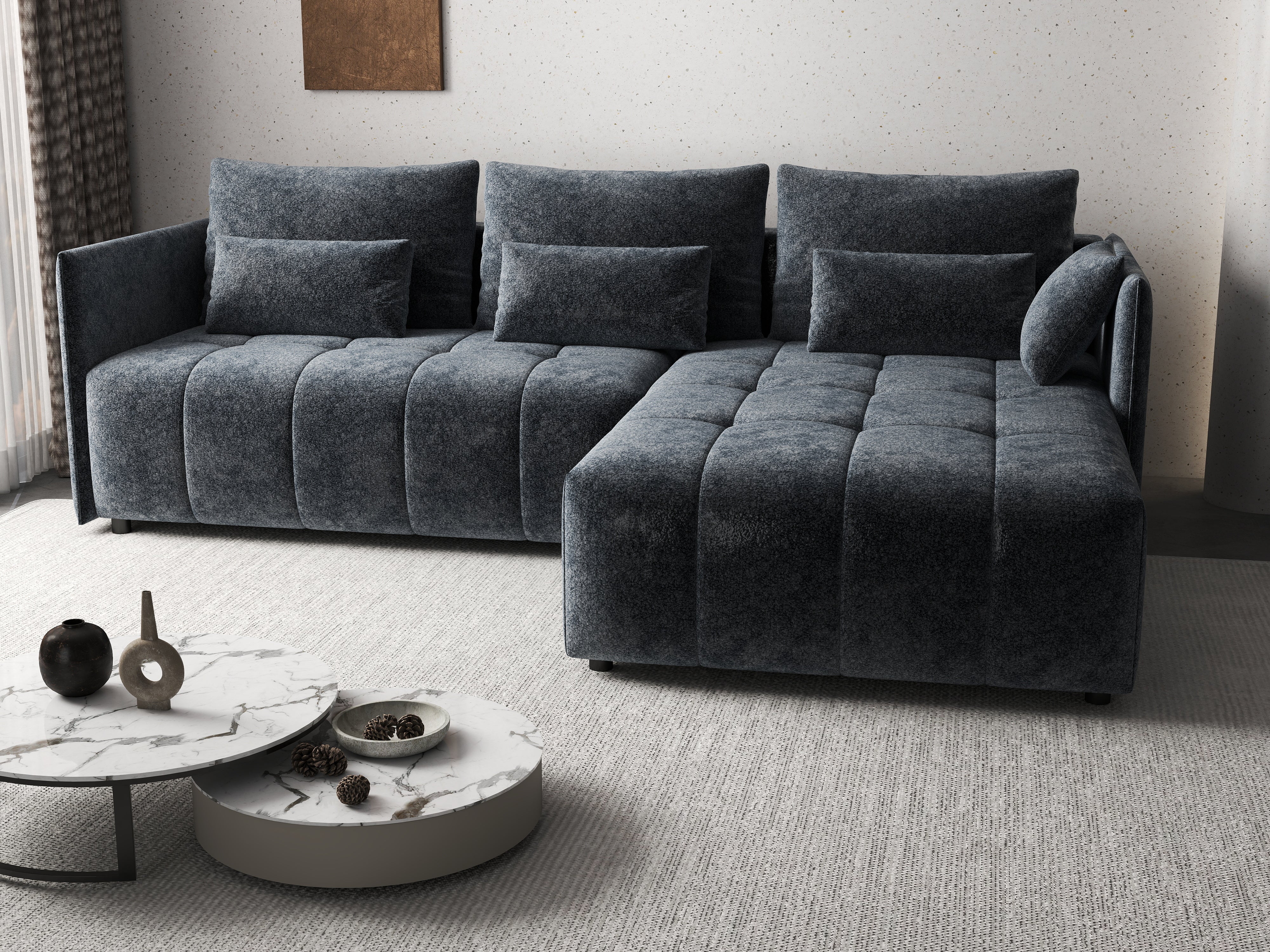 Colțar extensibil dumonde cu ladă de depozitare si sezut confortabil din spuma HR, Malta Euphoria Grafit II 235x185 cm Fabrica