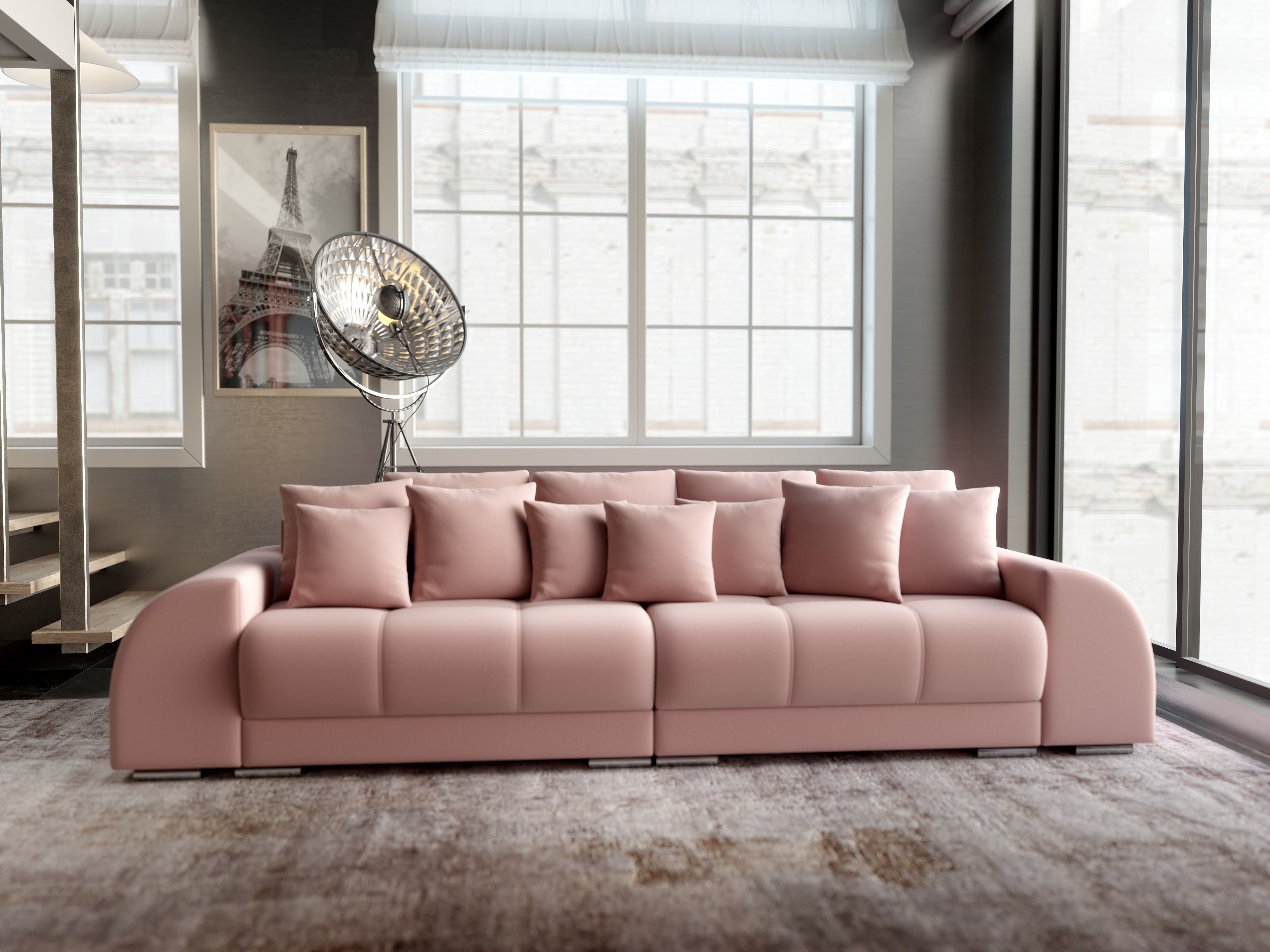 Canapea extensibilă dumonde cu 2 lăzi de depozitare si sezut confortabil din spuma HR, Verona Royal Pink 310x100 cm Fabrica