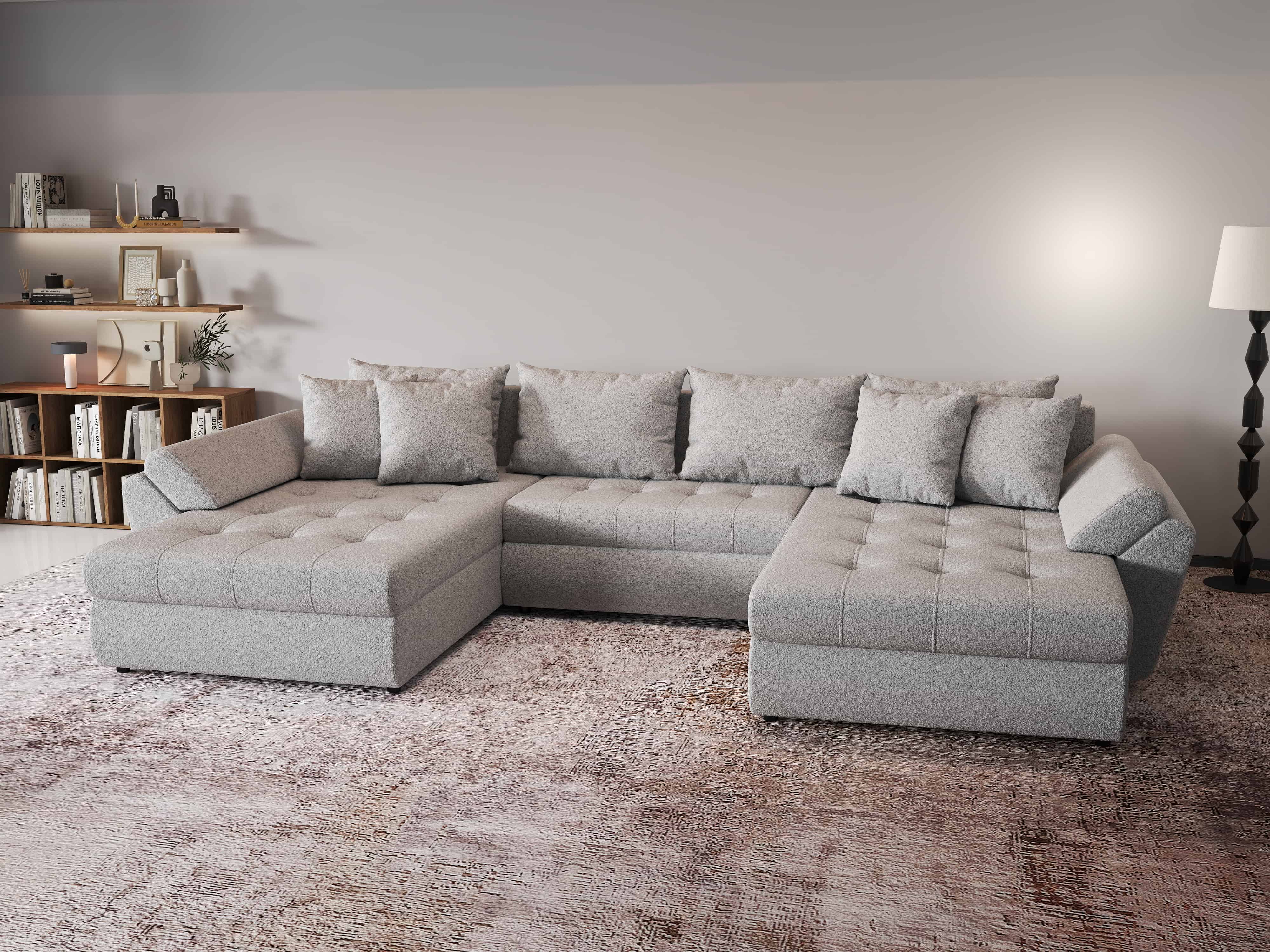 Colțar extensibil dumonde cu ladă de depozitare si sezut confortabil din spuma HR, Loana U Euphoria Dove 355x185 cm Fabrica