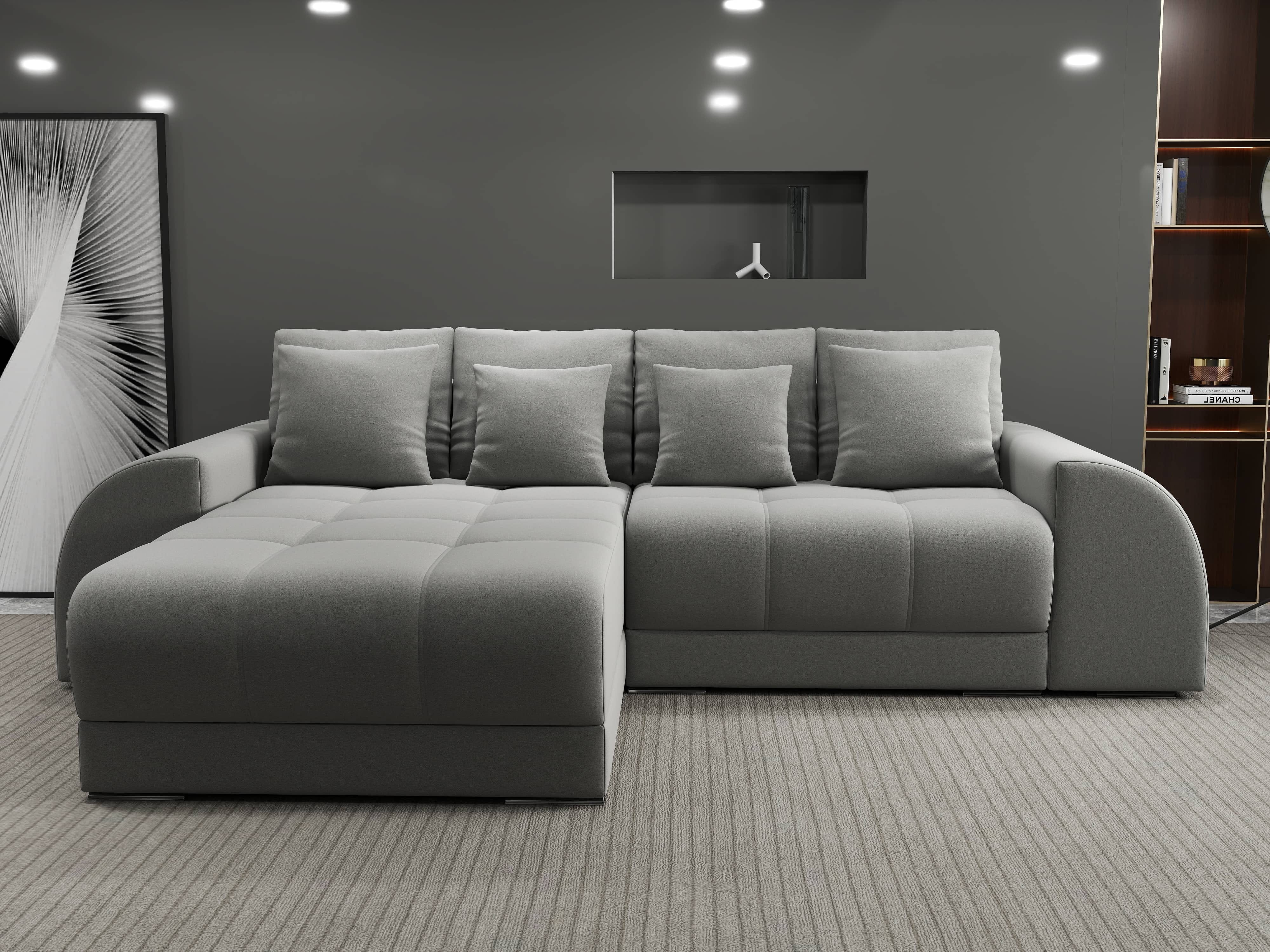 Colțar extensibil dumonde cu ladă de depozitare si sezut confortabil din spuma HR, Verona Royal Gri 290x185 cm Fabrica