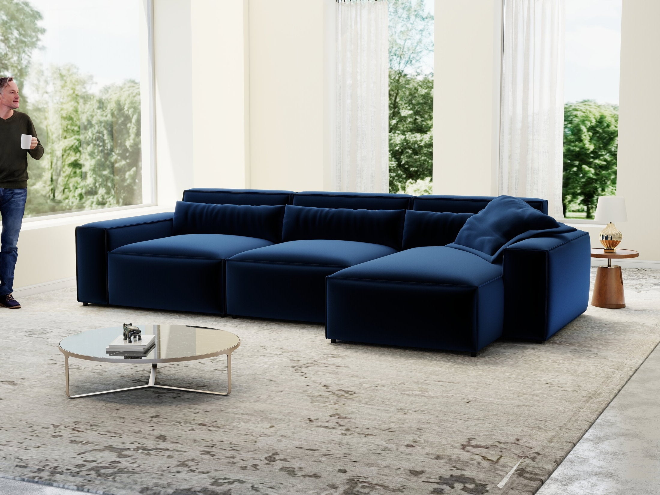 Colțar dumonde cu sezut confortabil din spuma HR, Marvelo XL Royal Albastru Navy 366x175 cm II