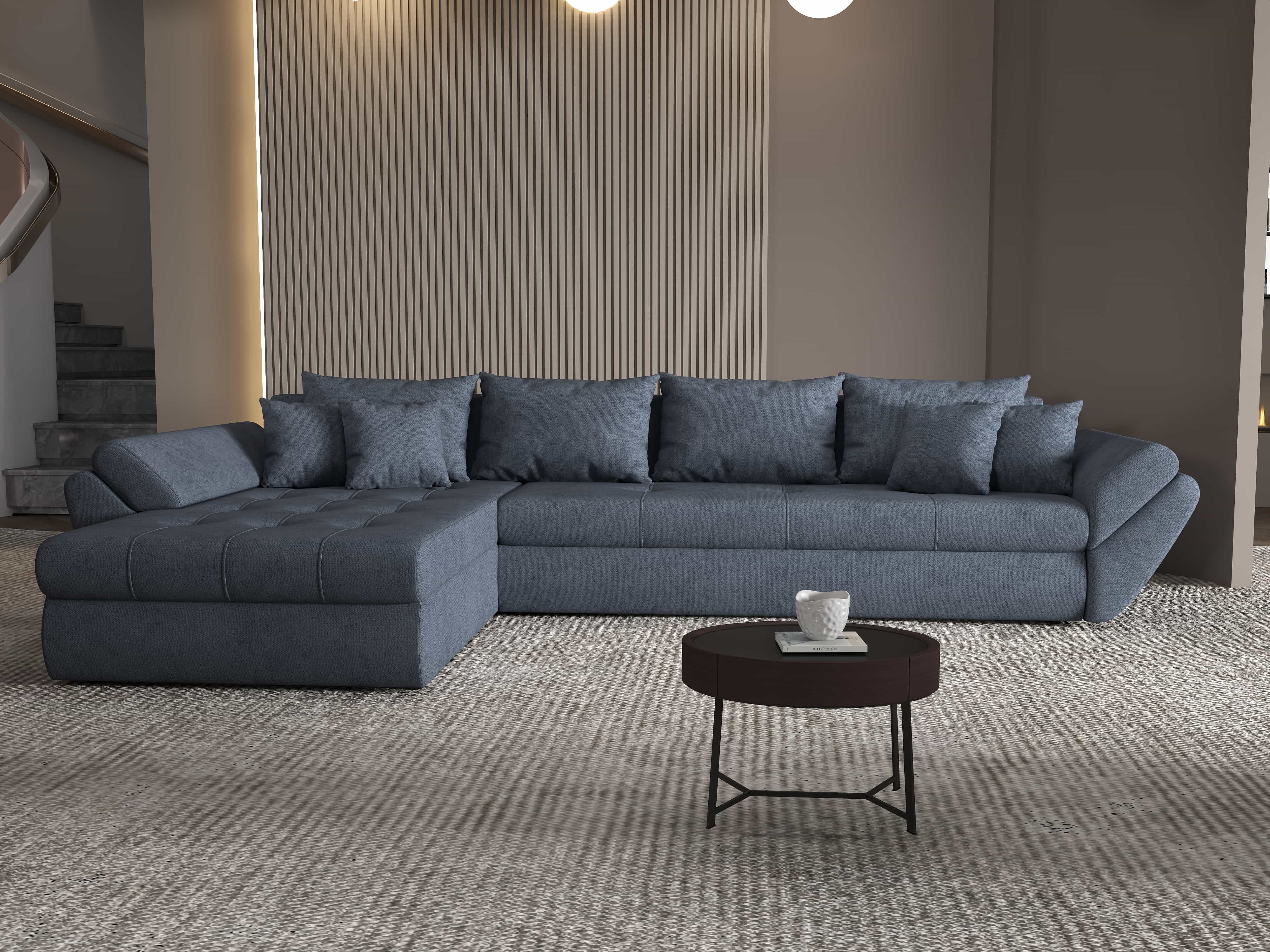 Colțar extensibil dumonde cu ladă de depozitare si sezut confortabil din spuma HR, Loana XL Enjoy Antracit 335x185 cm Fabrica