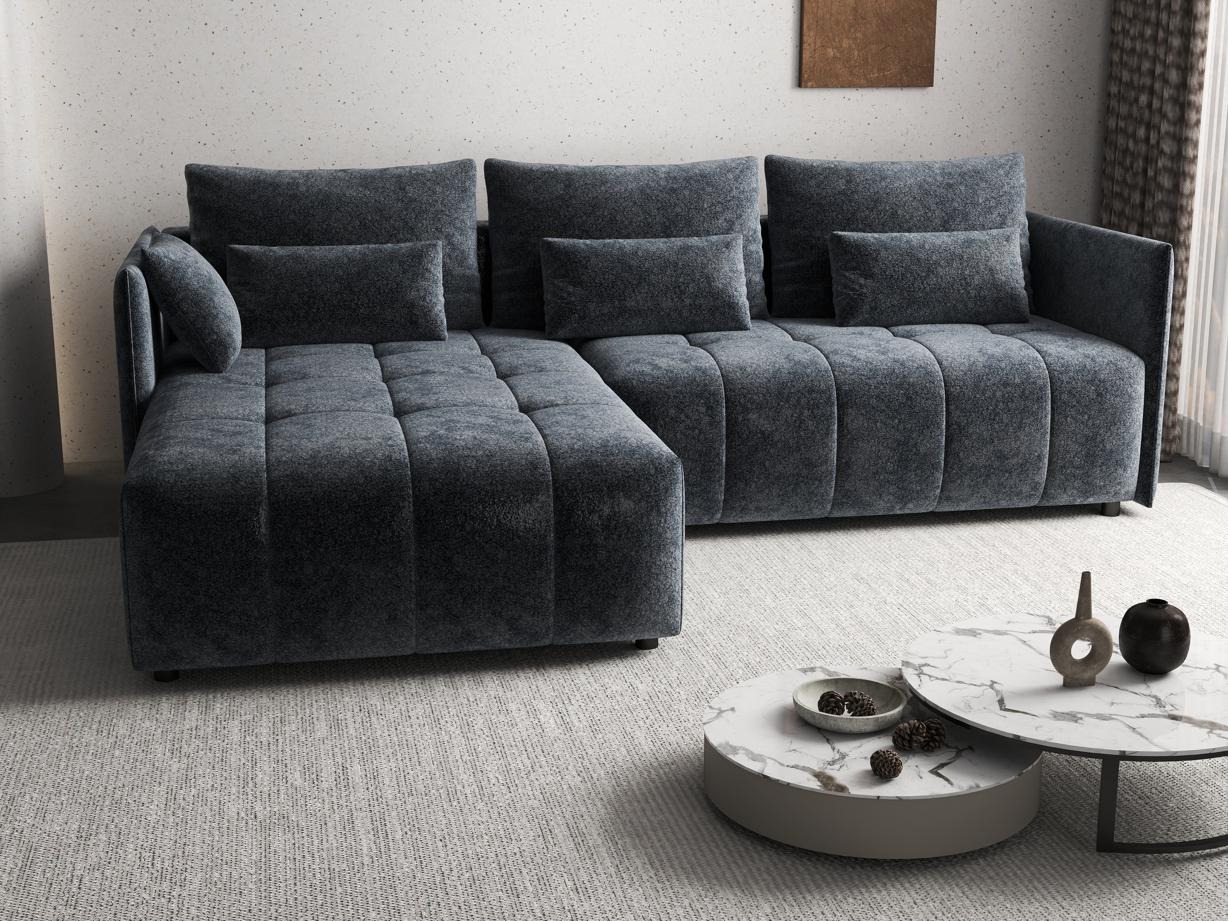 Colțar extensibil dumonde cu ladă de depozitare si sezut confortabil din spuma HR, Malta Euphoria Grafit 235x185 cm Fabrica