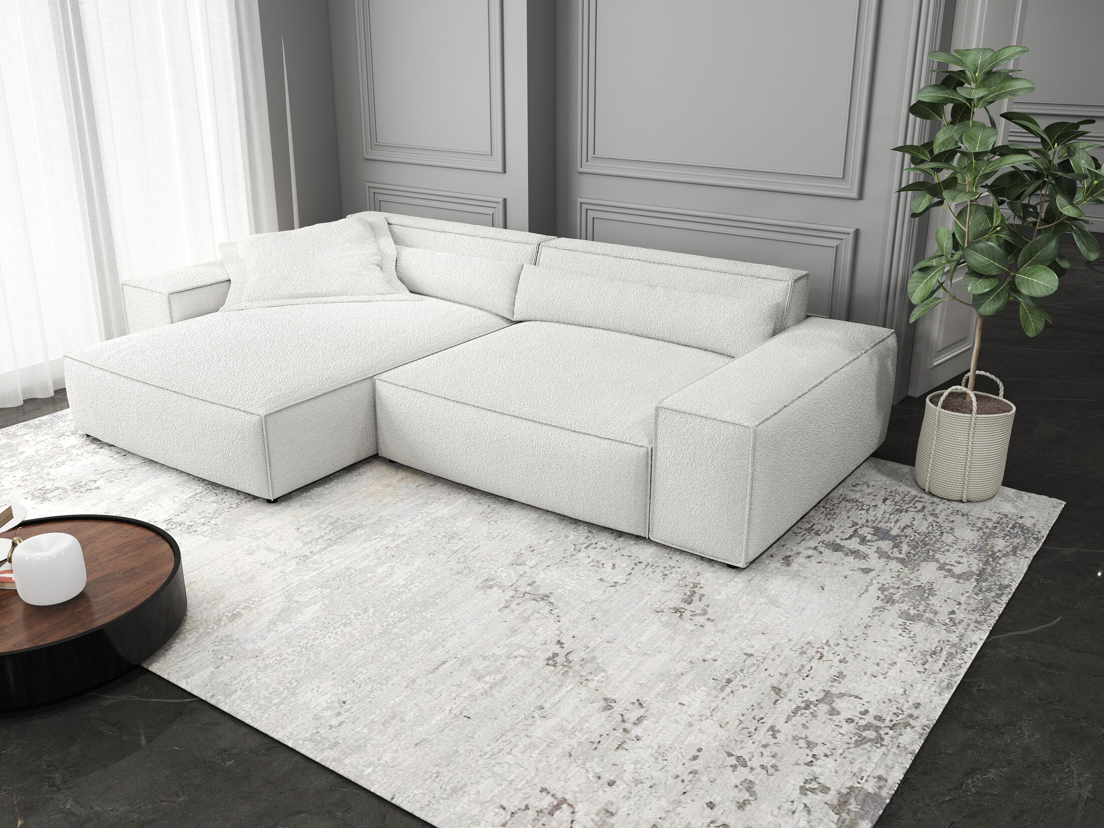 Colțar dumonde cu șezut confortabil din spumă HR, Marvelo Euphoria Alb 264x175 cm