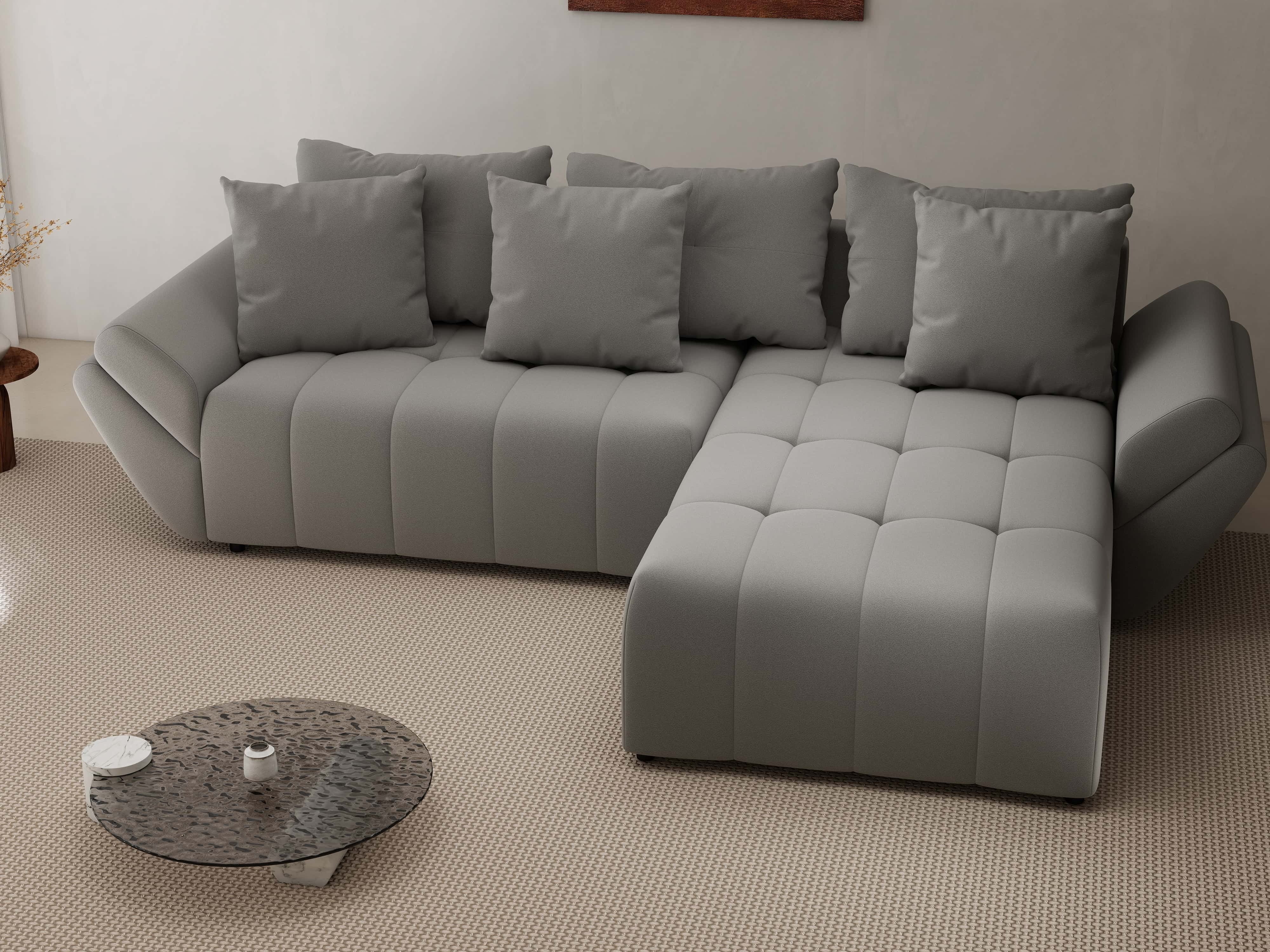 Colțar extensibil dumonde cu ladă de depozitare si sezut confortabil din spuma HR, Berlin Royal Gri 280x185 cm II Fabrica