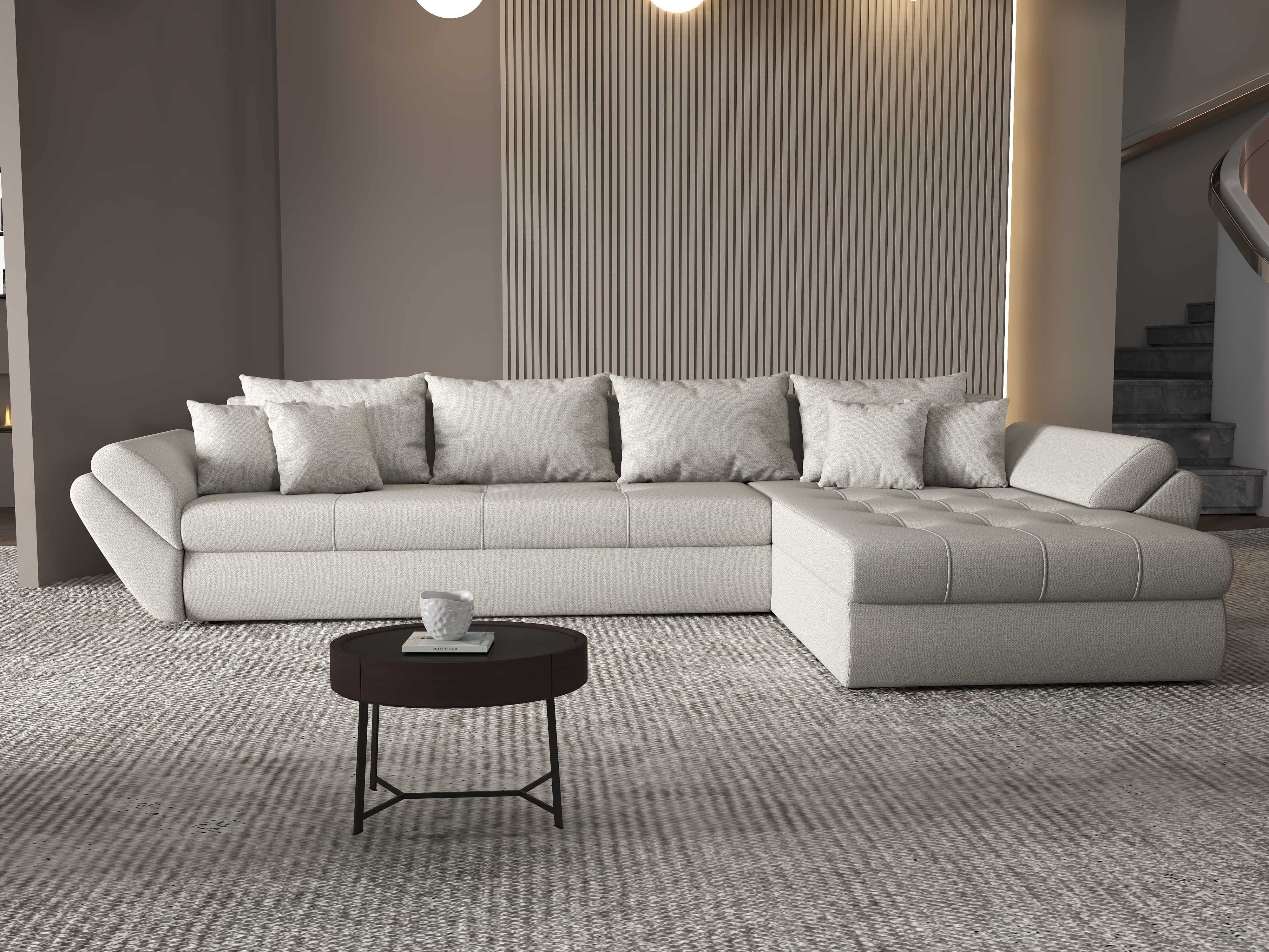 Colțar extensibil dumonde cu ladă de depozitare si sezut confortabil din spuma HR, Loana XL Enjoy Beige II 335x185 cm Fabrica