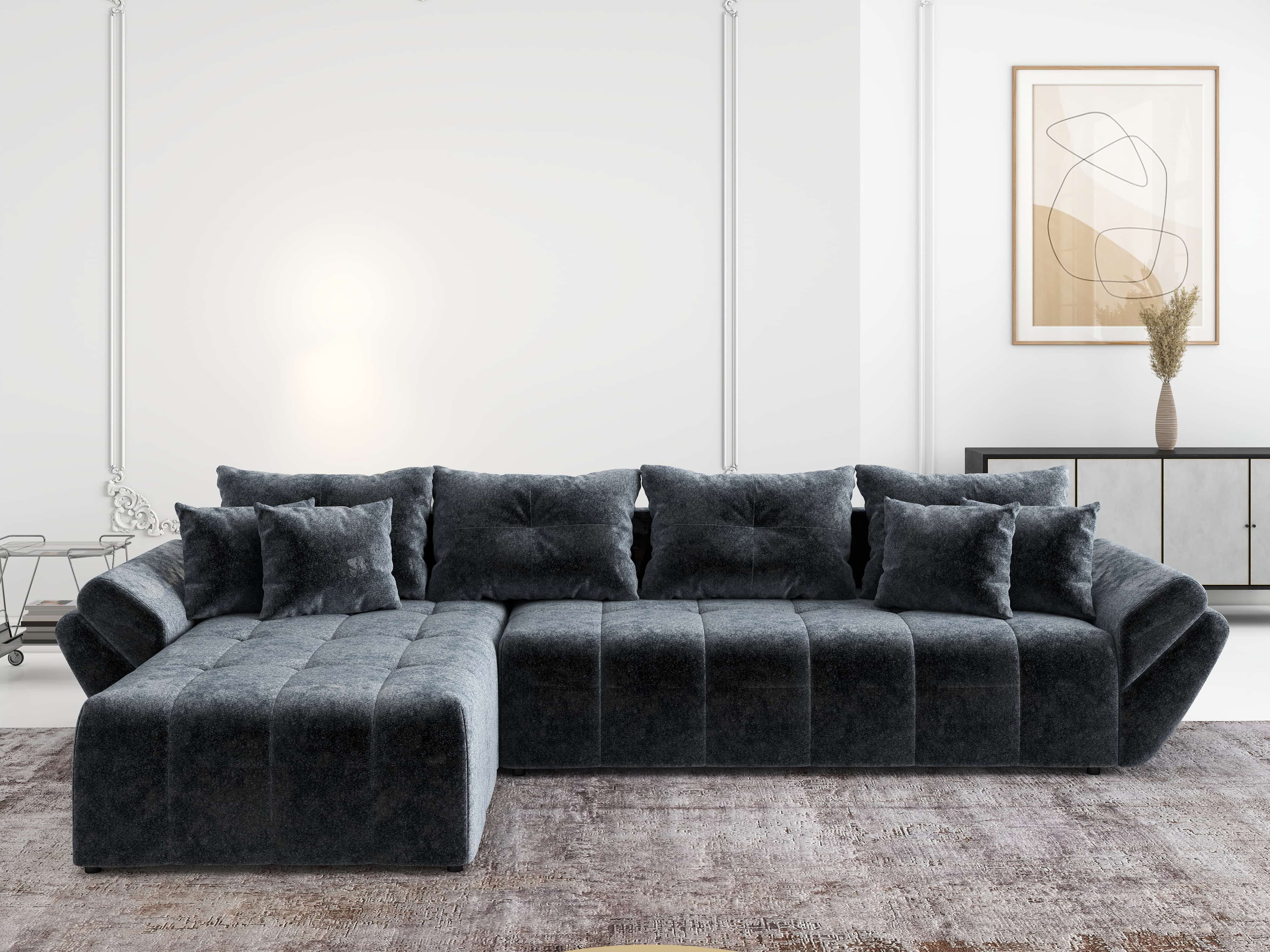 Colțar extensibil dumonde cu ladă de depozitare si sezut confortabil din spuma HR, Berlin XL Euphoria Graphite 350x185 cm Fabrica