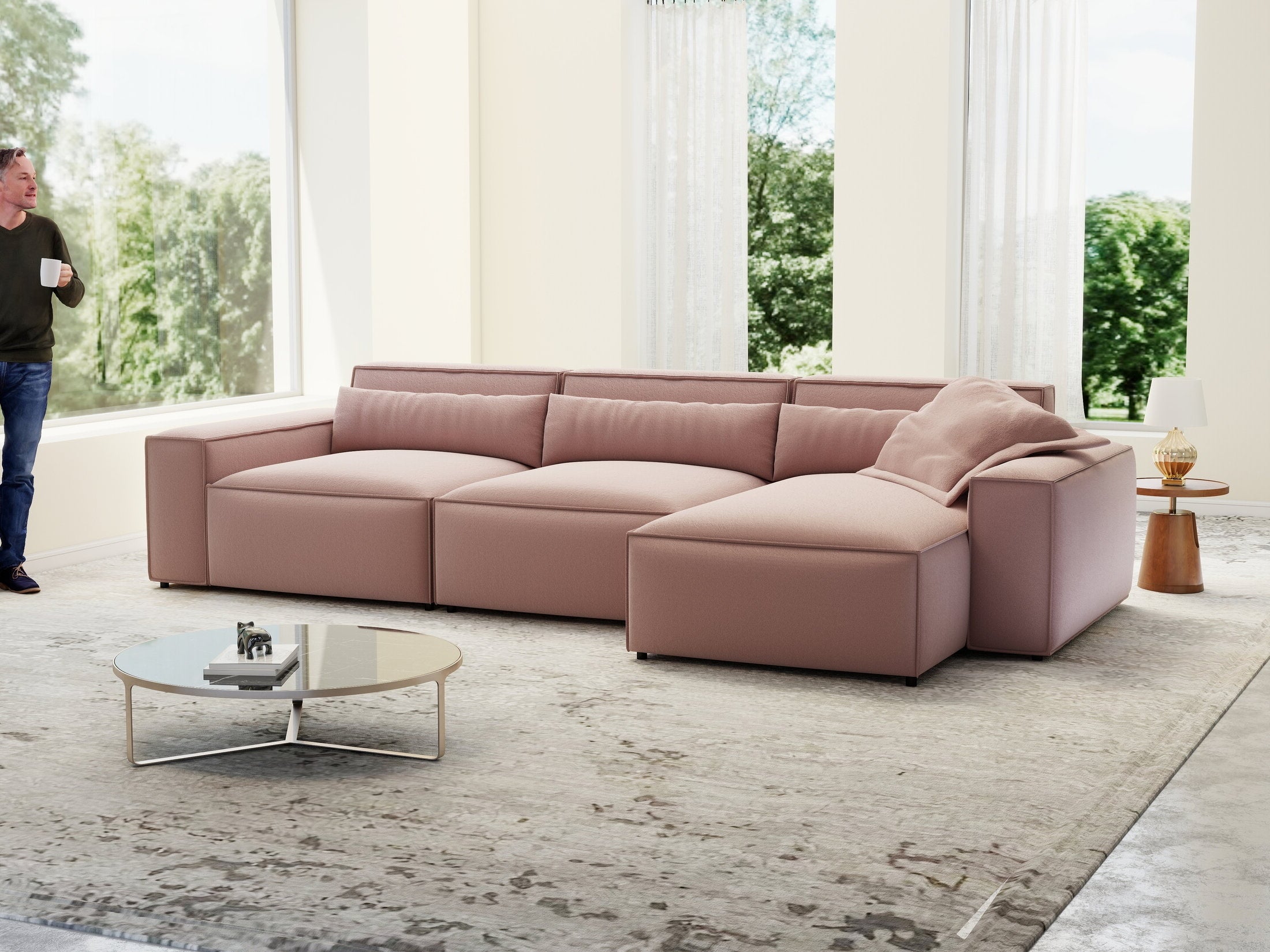 Colțar dumonde cu sezut confortabil din spuma HR, Marvelo XL Royal Roz 366x175 cm II