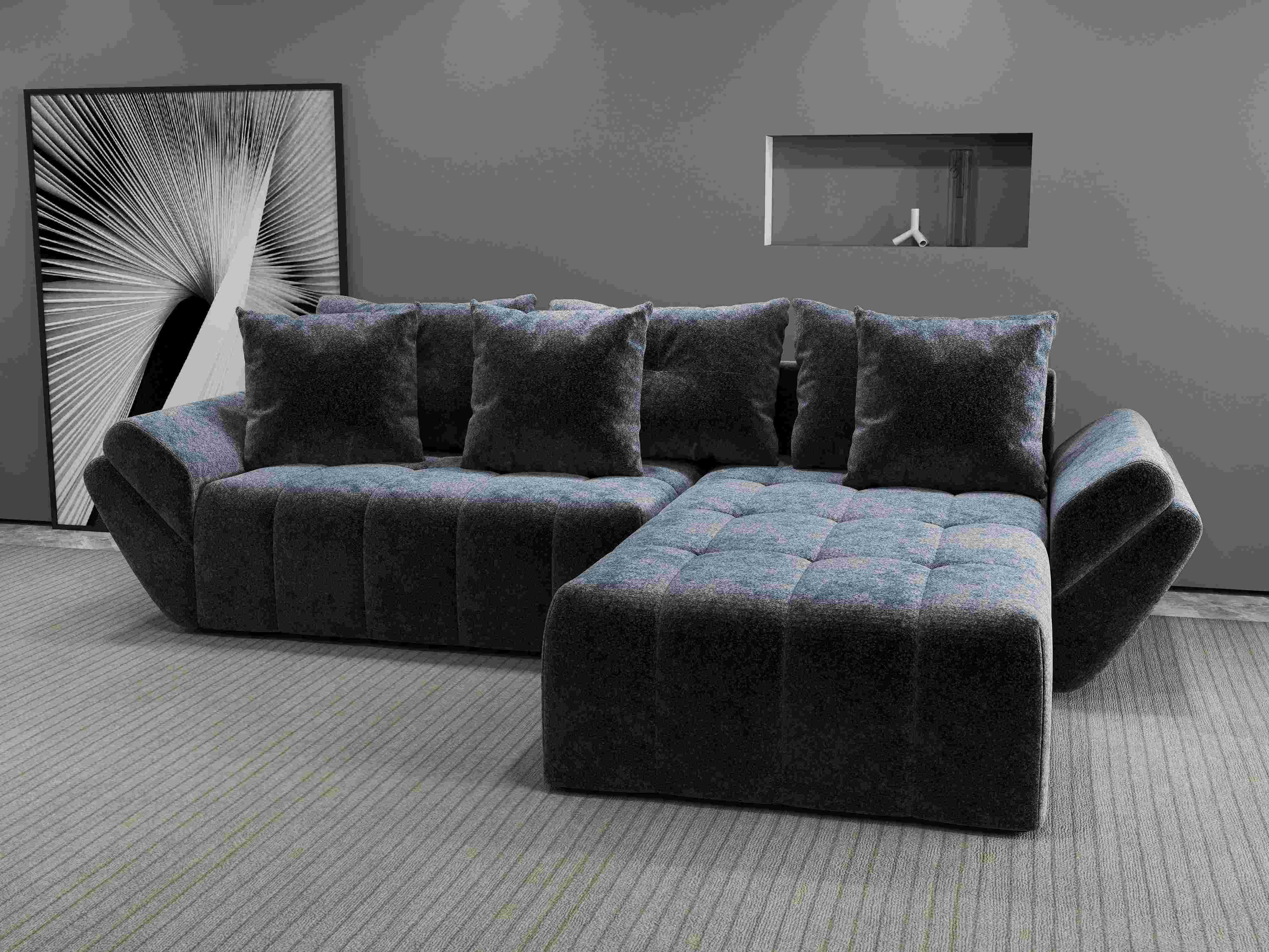 Colțar extensibil dumonde cu ladă de depozitare si sezut confortabil din spuma HR, Berlin Euphoria Grafit 280x185 cm II Fabrica