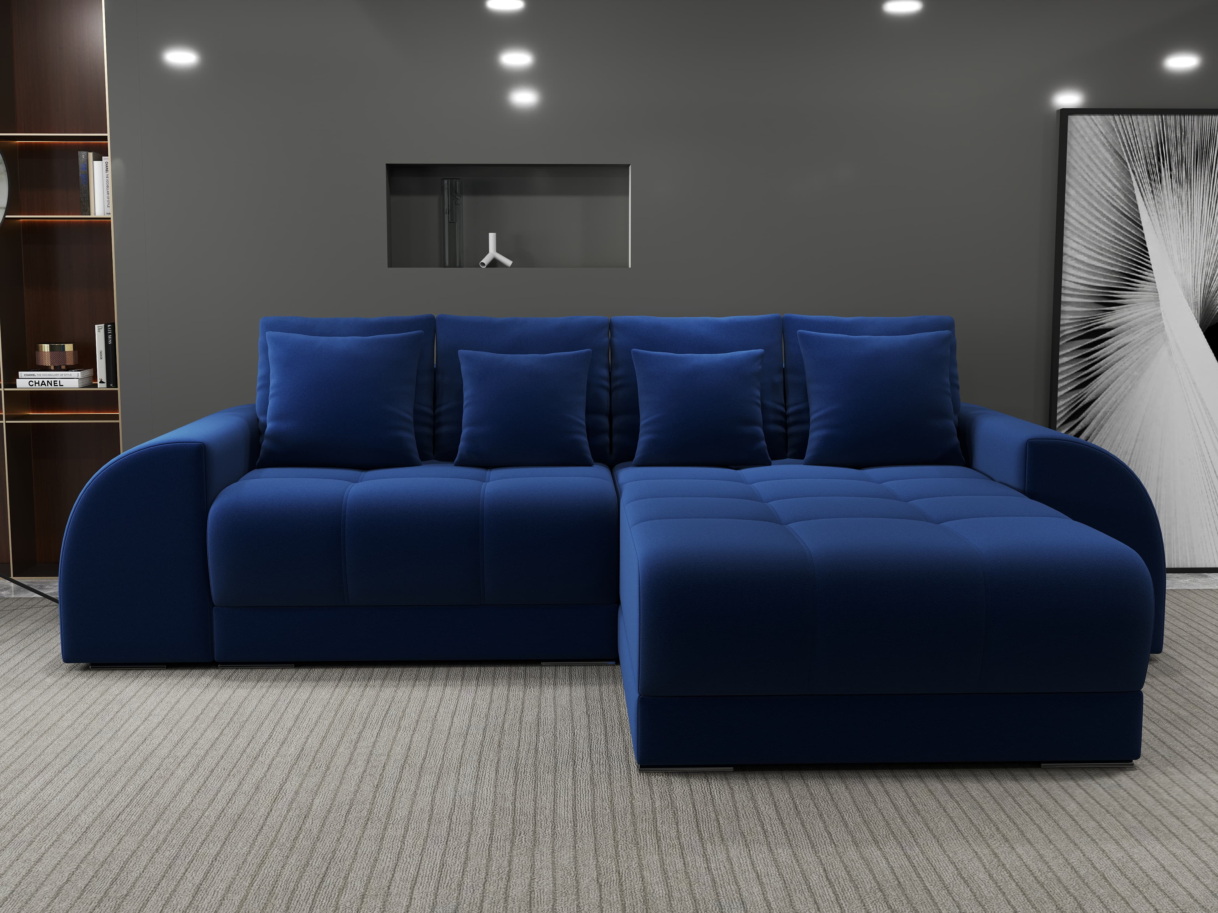 Colțar extensibil dumonde cu ladă de depozitare si sezut confortabil din spuma HR, Verona Royal Albastru II 290x185 cm Fabrica