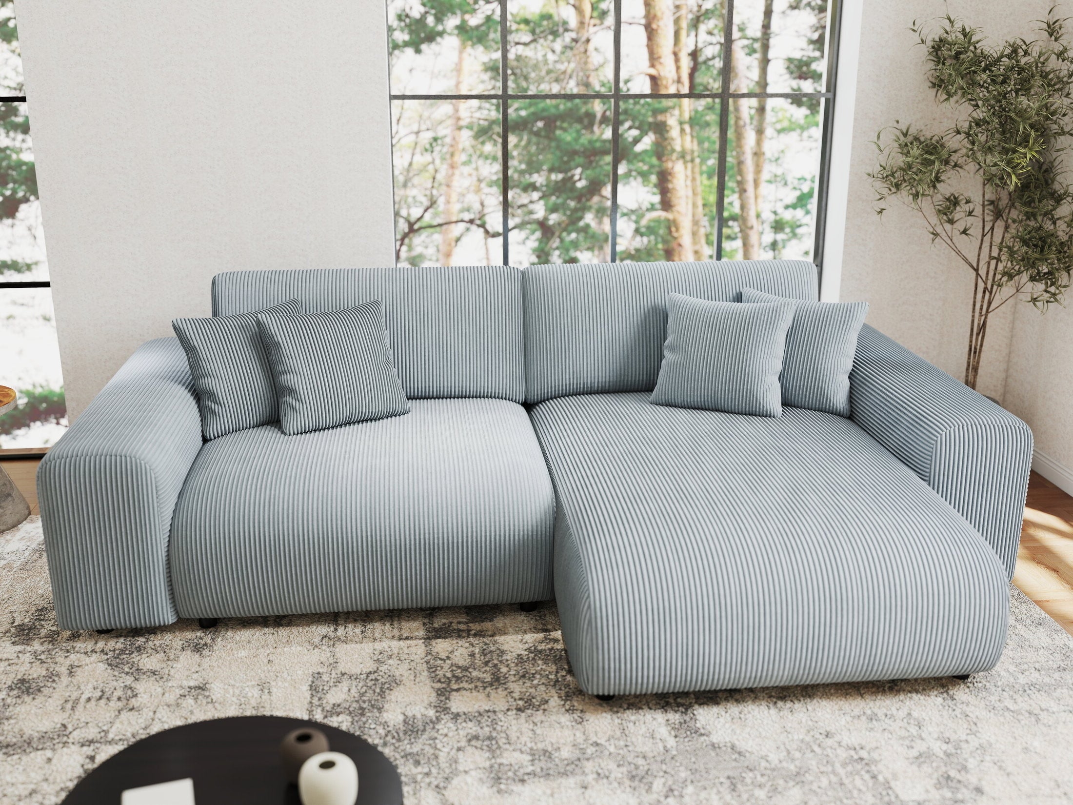 Colțar extensibil dumonde cu ladă de depozitare si sezut confortabil din spuma HR, Sarina Zoom Gri Mint 255x168 cm II