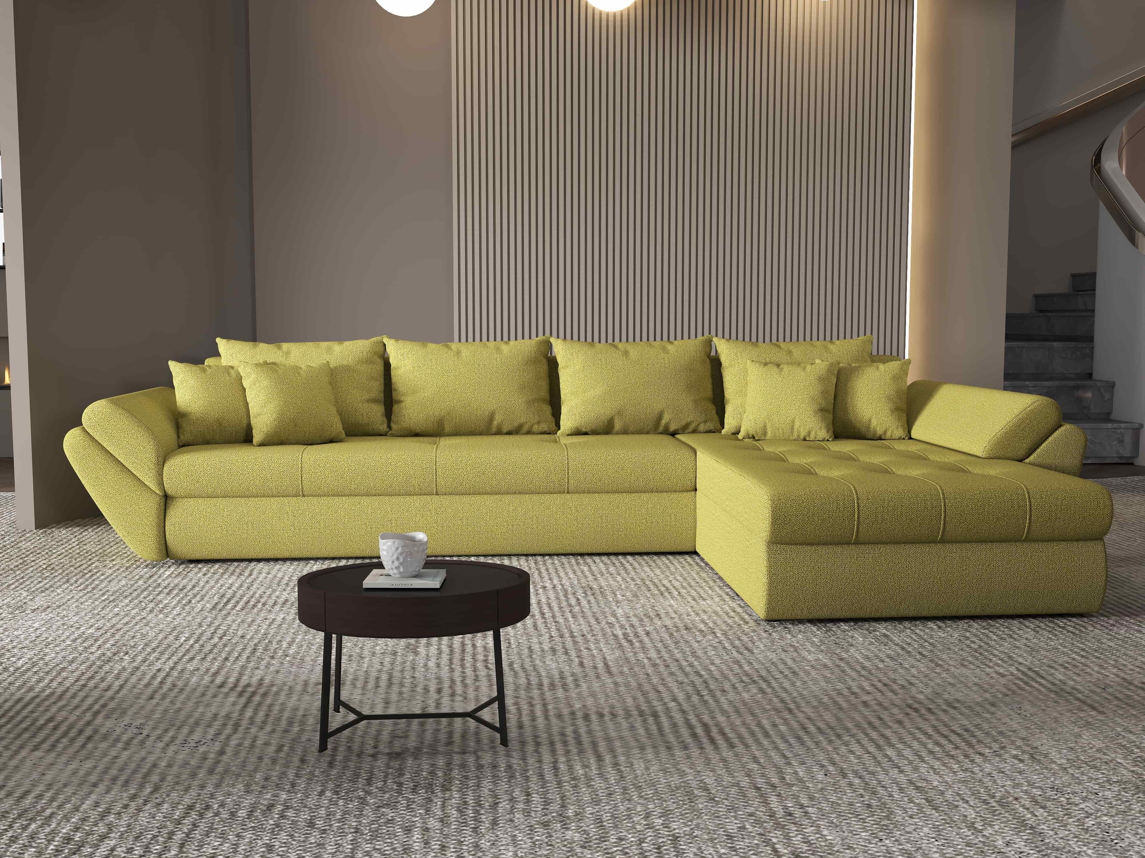 Colțar extensibil dumonde cu ladă de depozitare si sezut confortabil din spuma HR, Loana XL Enjoy Verde II 335x185 cm Fabrica
