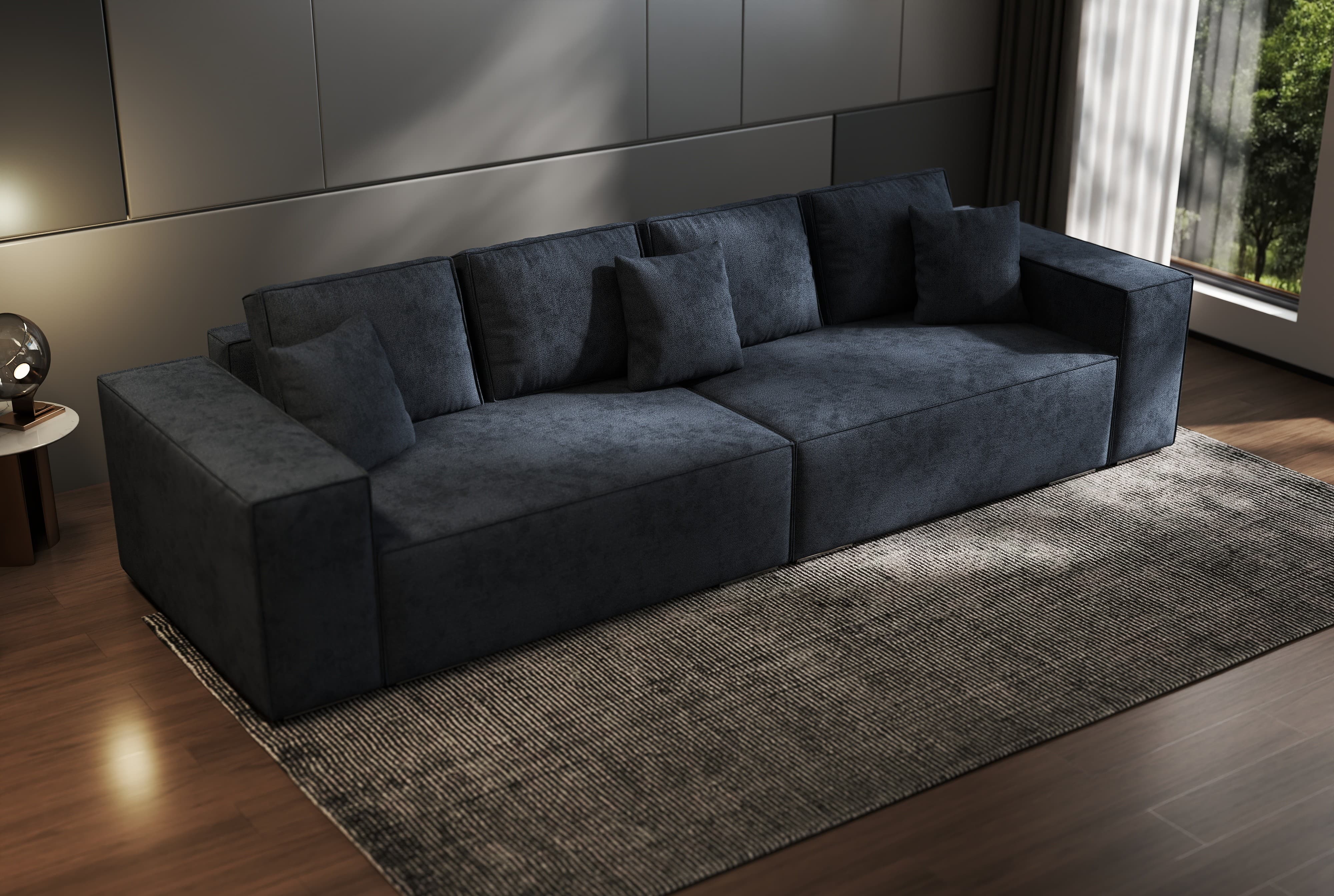 Canapea extensibilă dumonde cu ladă de depozitare si sezut confortabil din spuma HR, Dream Enjoy Antracit 310x100 cm Fabrica