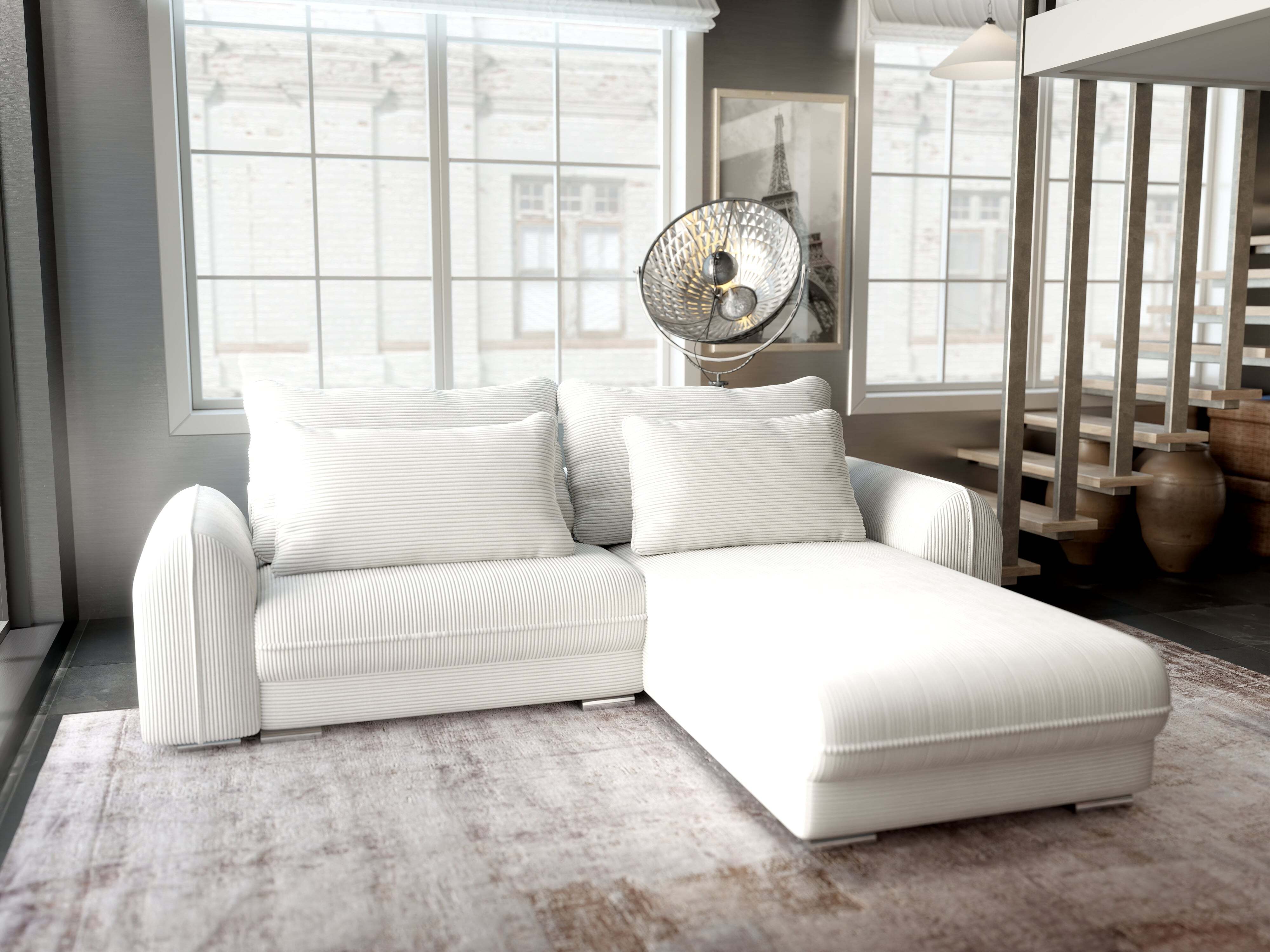 Colțar extensibil dumonde cu ladă de depozitare si sezut confortabil din spuma HR, Denver Zoom Crem 275x185 cm II Fabrica