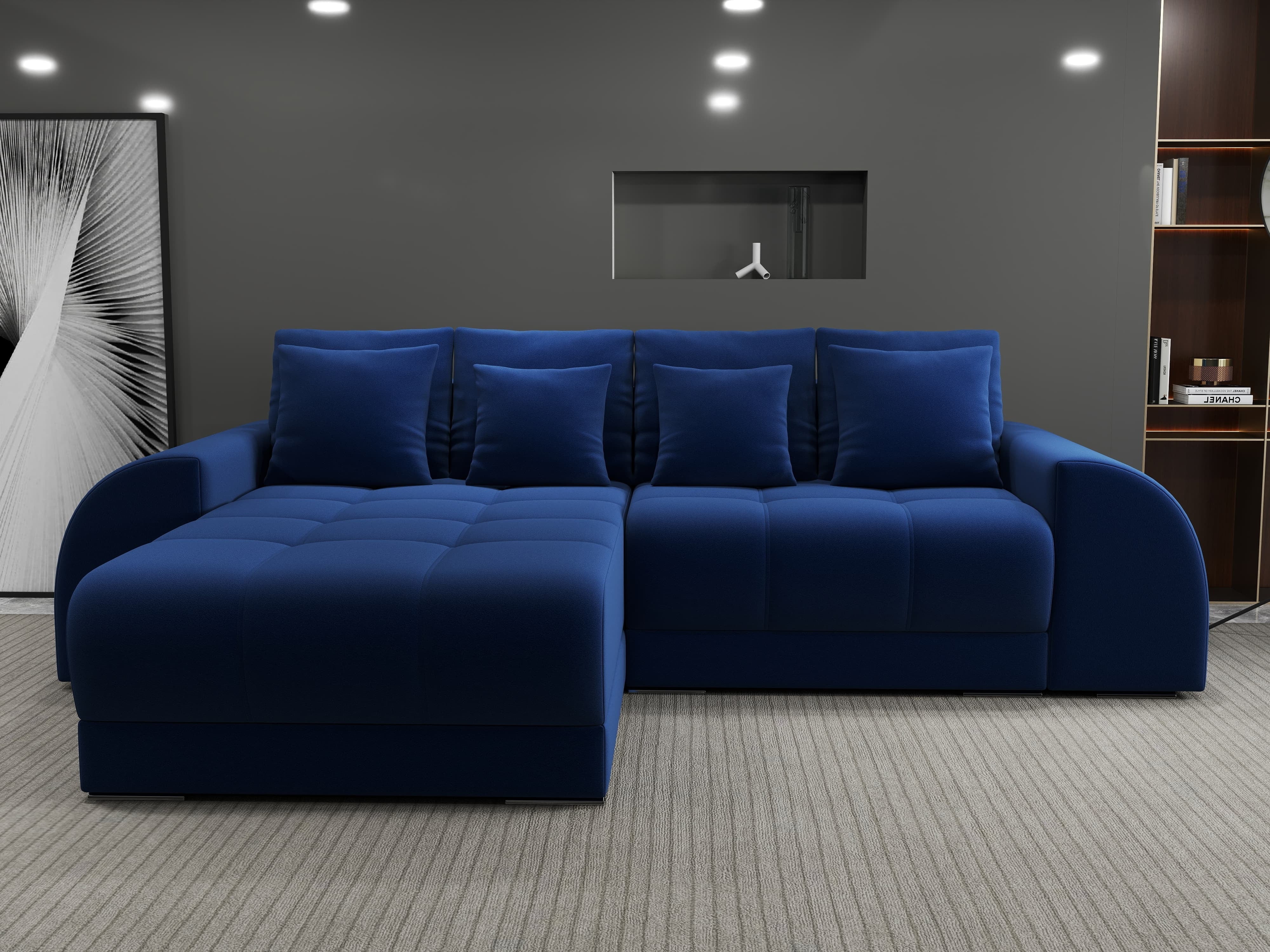 Colțar extensibil dumonde cu ladă de depozitare si sezut confortabil din spuma HR, Verona Royal Albastru 290x185 cm Fabrica