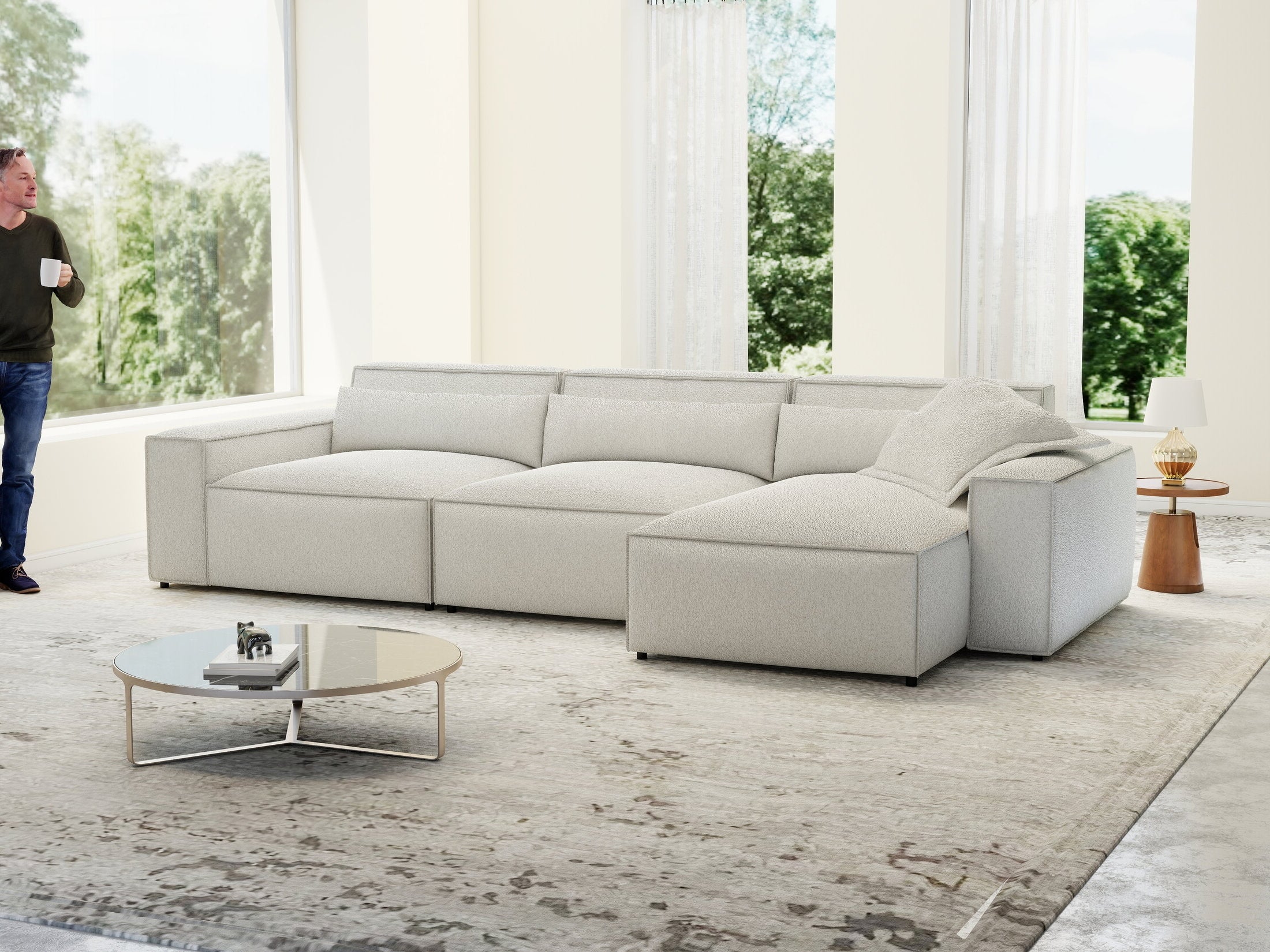 Colțar dumonde cu sezut confortabil din spuma HR, Marvelo XL Euphoria Alb 366x175 cm II