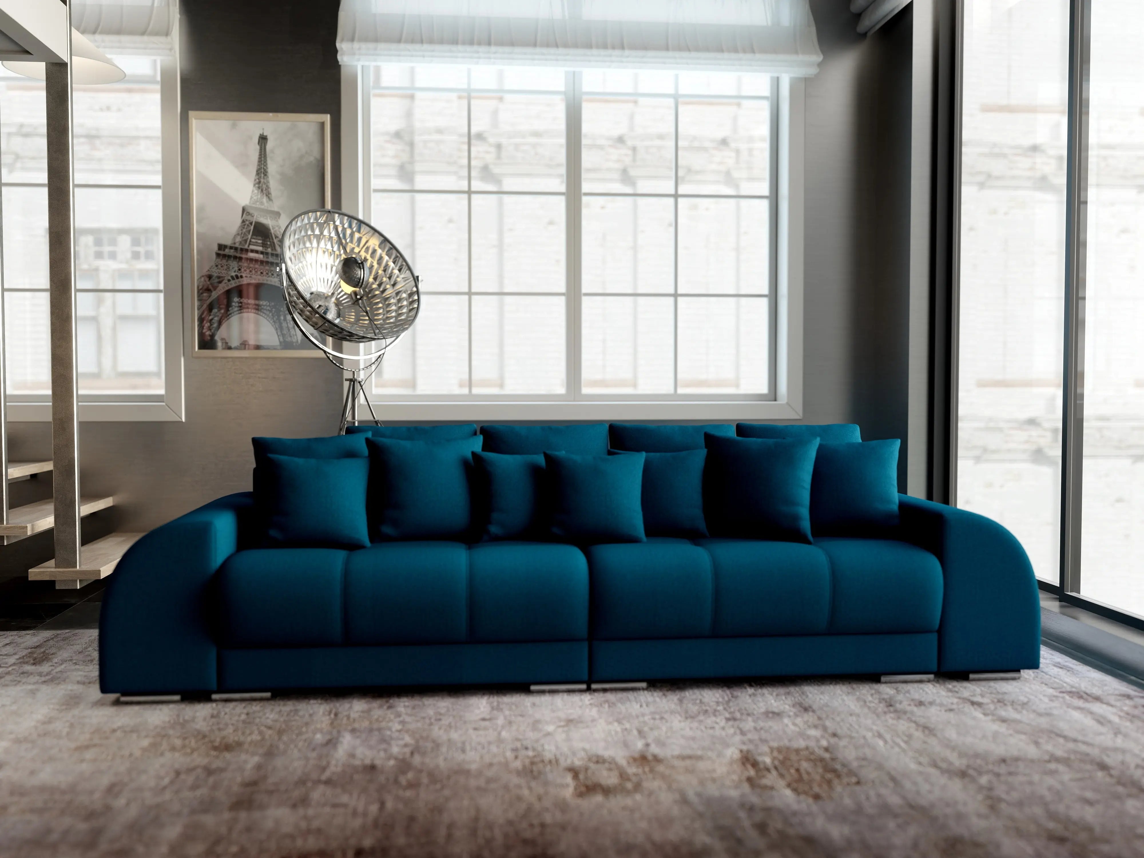 Canapea extensibilă dumonde cu 2 lăzi de depozitare si sezut confortabil din spuma HR, Big Sofa Verona Verde Petrol 310x100 cm Fabrica