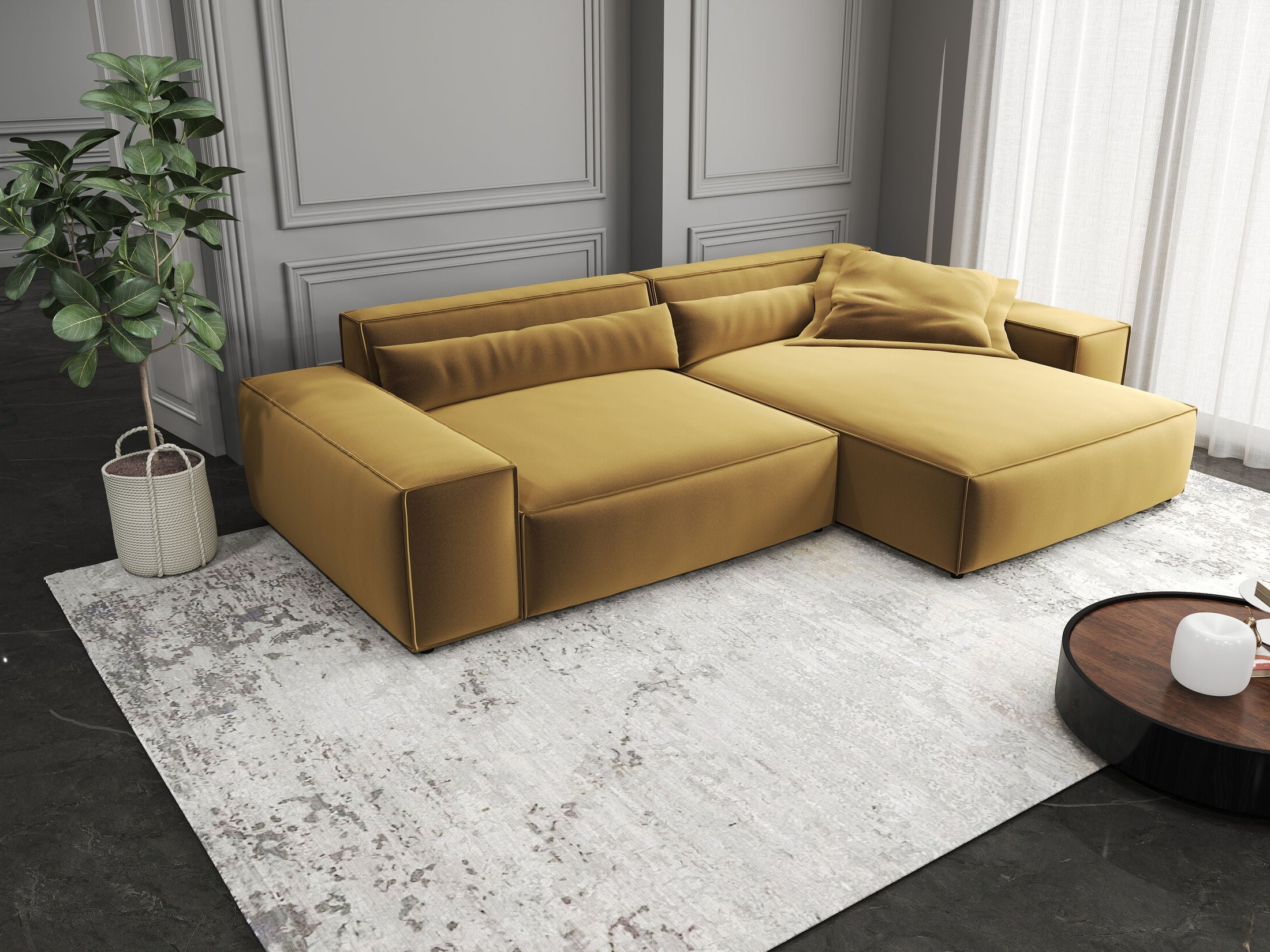 Colțar dumonde cu șezut confortabil din spumă HR, Marvelo Royal Mustar 264x175 cm II