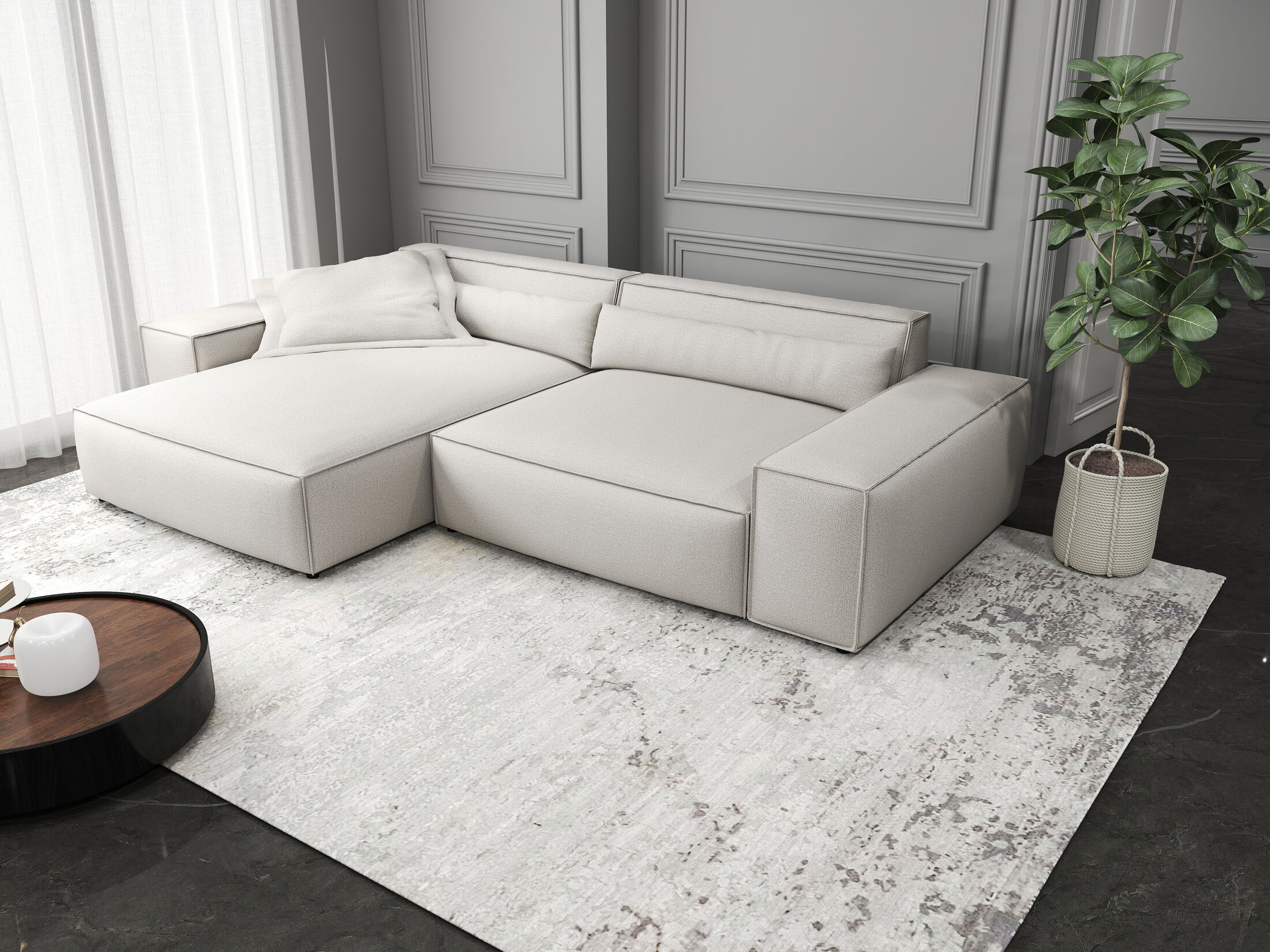 Colțar dumonde cu șezut confortabil din spumă HR, Marvelo Enjoy Bej 264x175 cm