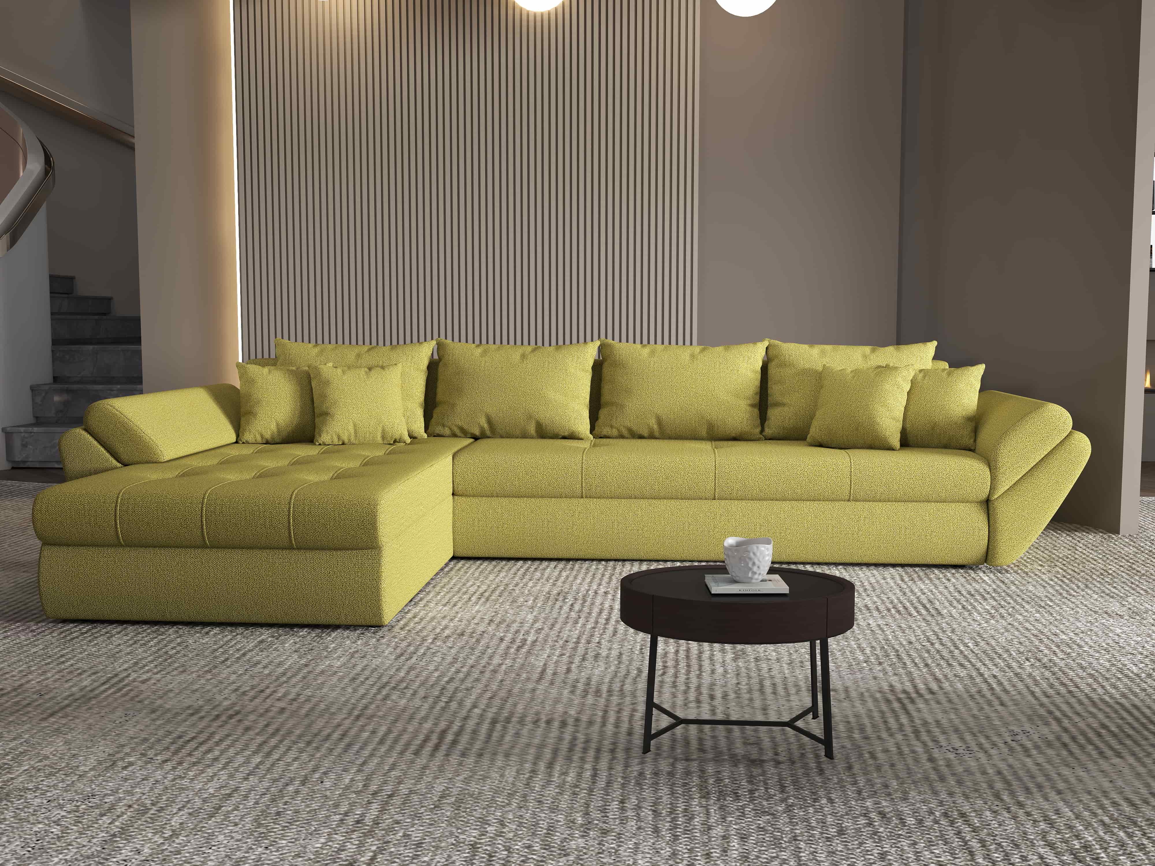 Colțar extensibil dumonde cu ladă de depozitare si sezut confortabil din spuma HR, Loana XL Enjoy Verde 335x185 cm Fabrica
