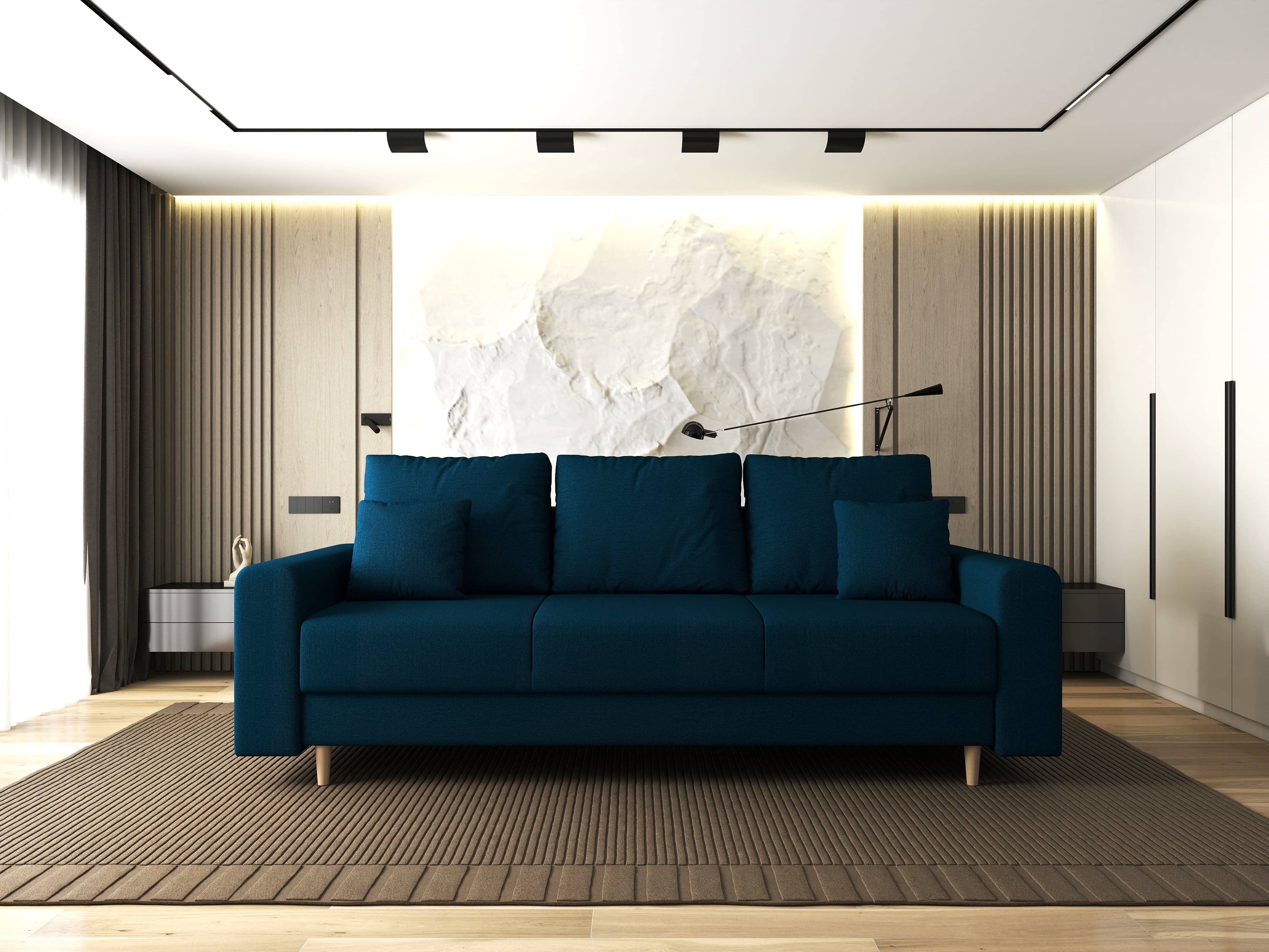 Canapea extensibilă dumonde cu ladă de depozitare si sezut confortabil din spuma HR, Kronos Enjoy Petrol 210x100 cm fabrica