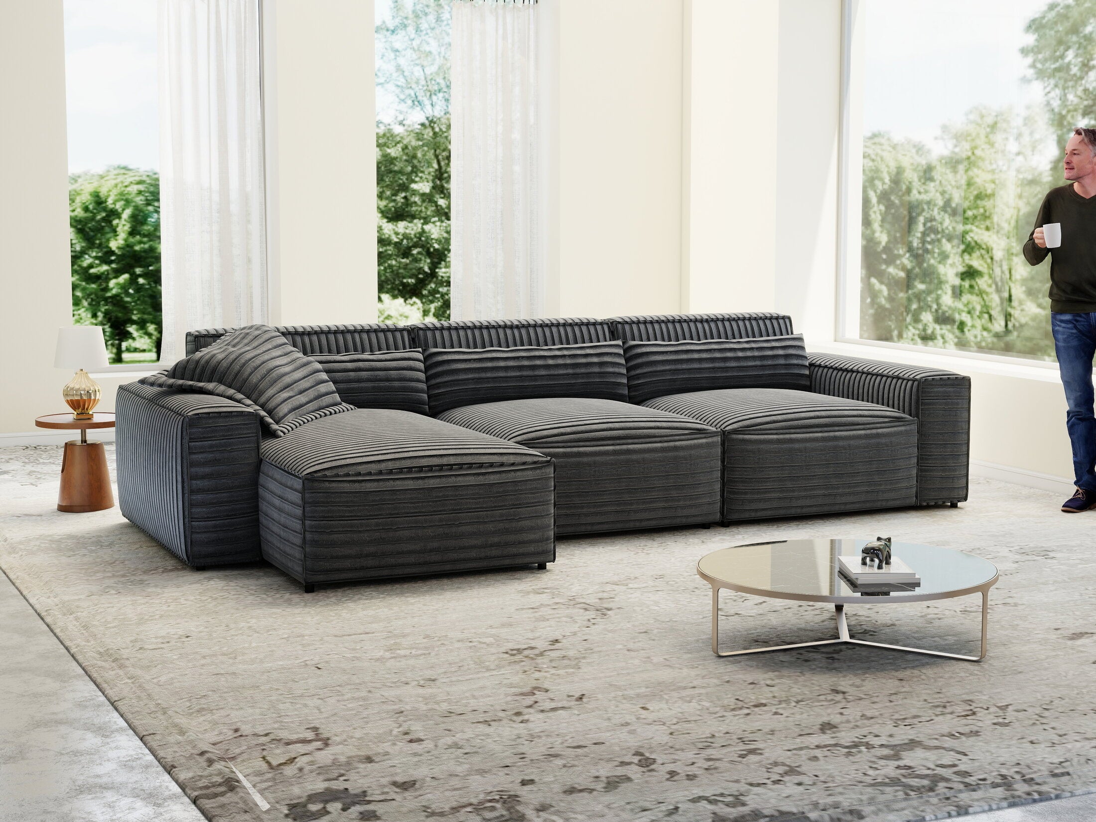 Colțar dumonde cu sezut confortabil din spuma HR, Marvelo XL Ambience Gri 366x175 cm