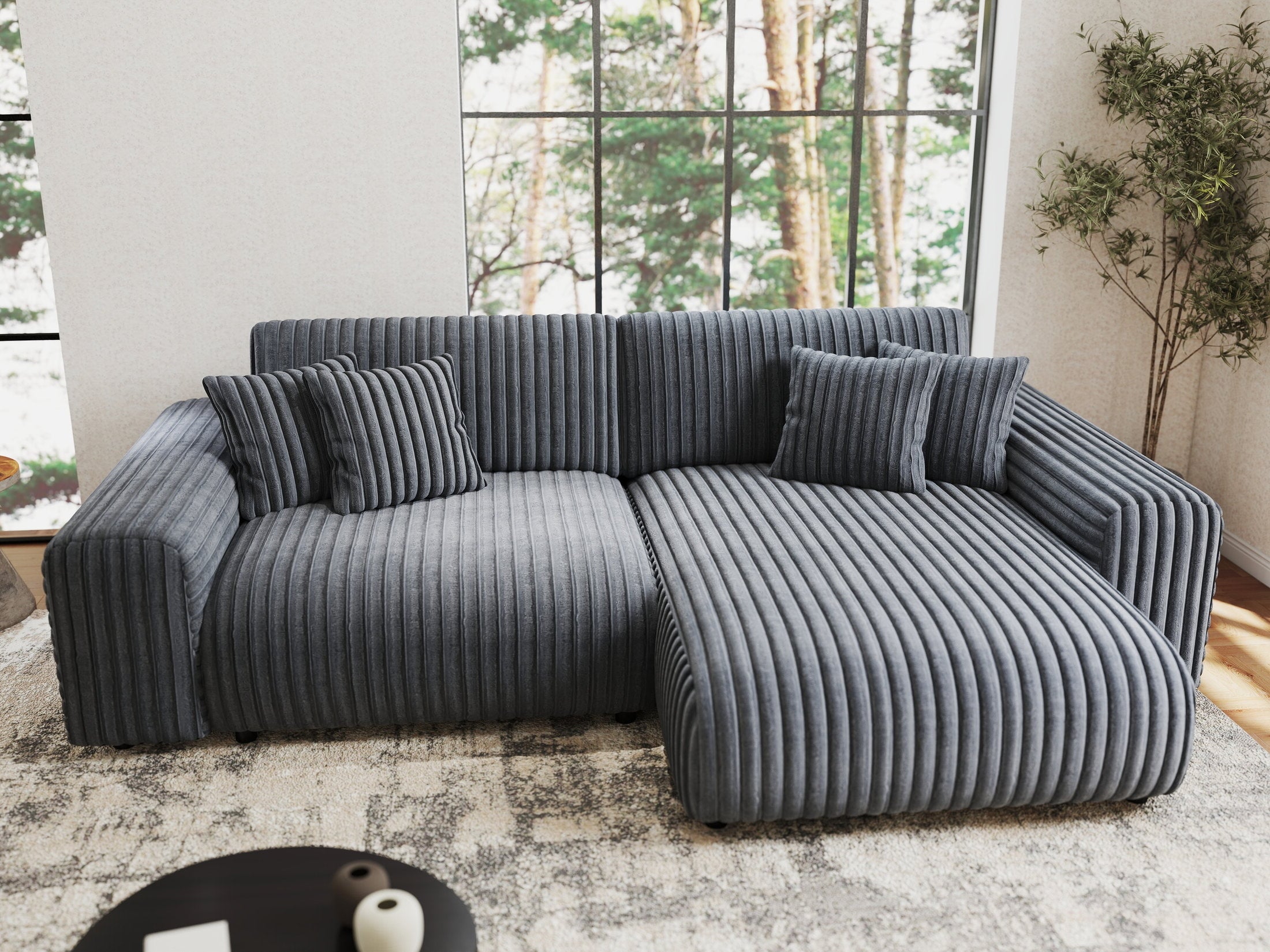 Colțar extensibil dumonde cu ladă de depozitare si sezut confortabil din spuma HR, Sarina Ambience Gri 255x168 cm II