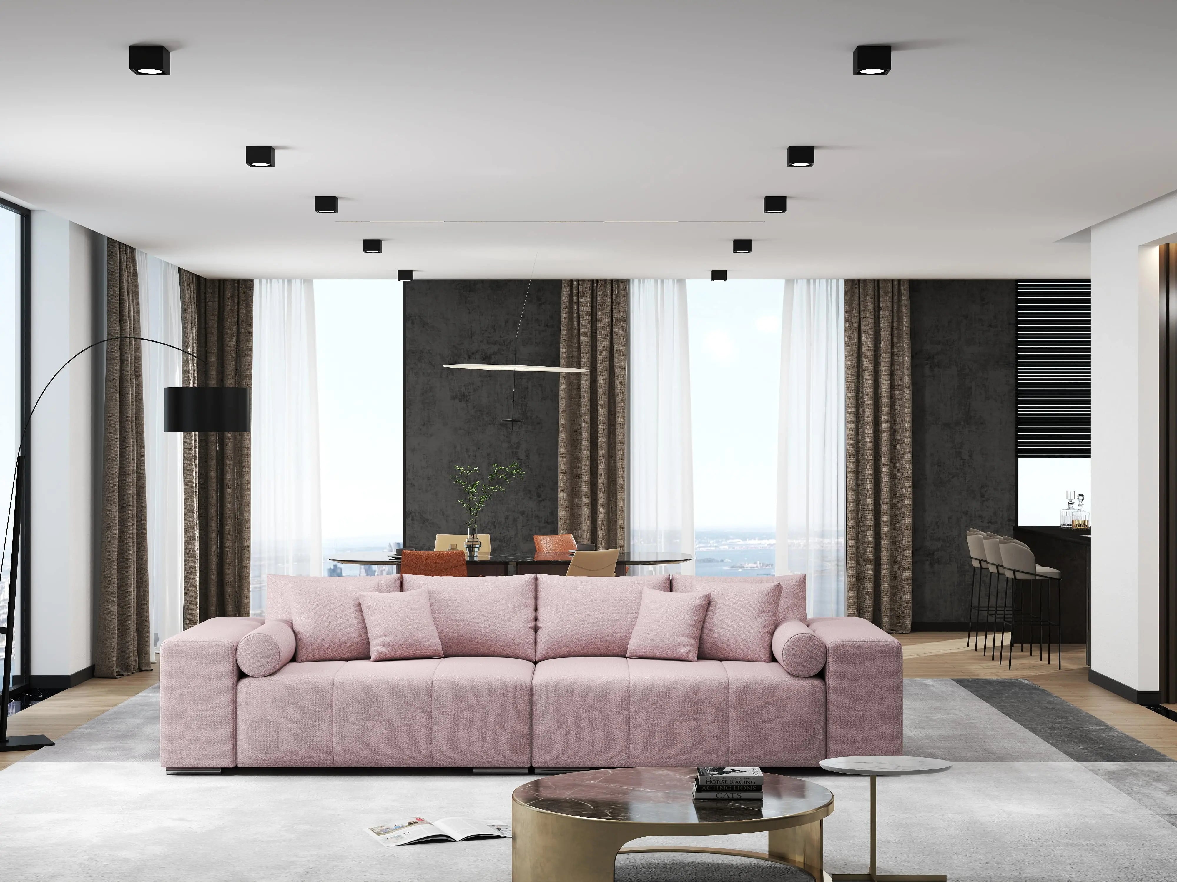 Canapea extensibilă dumonde cu ladă de depozitare si sezut confortabil din spuma HR, Marbela Pink XXL 295x100 cm Fabrica