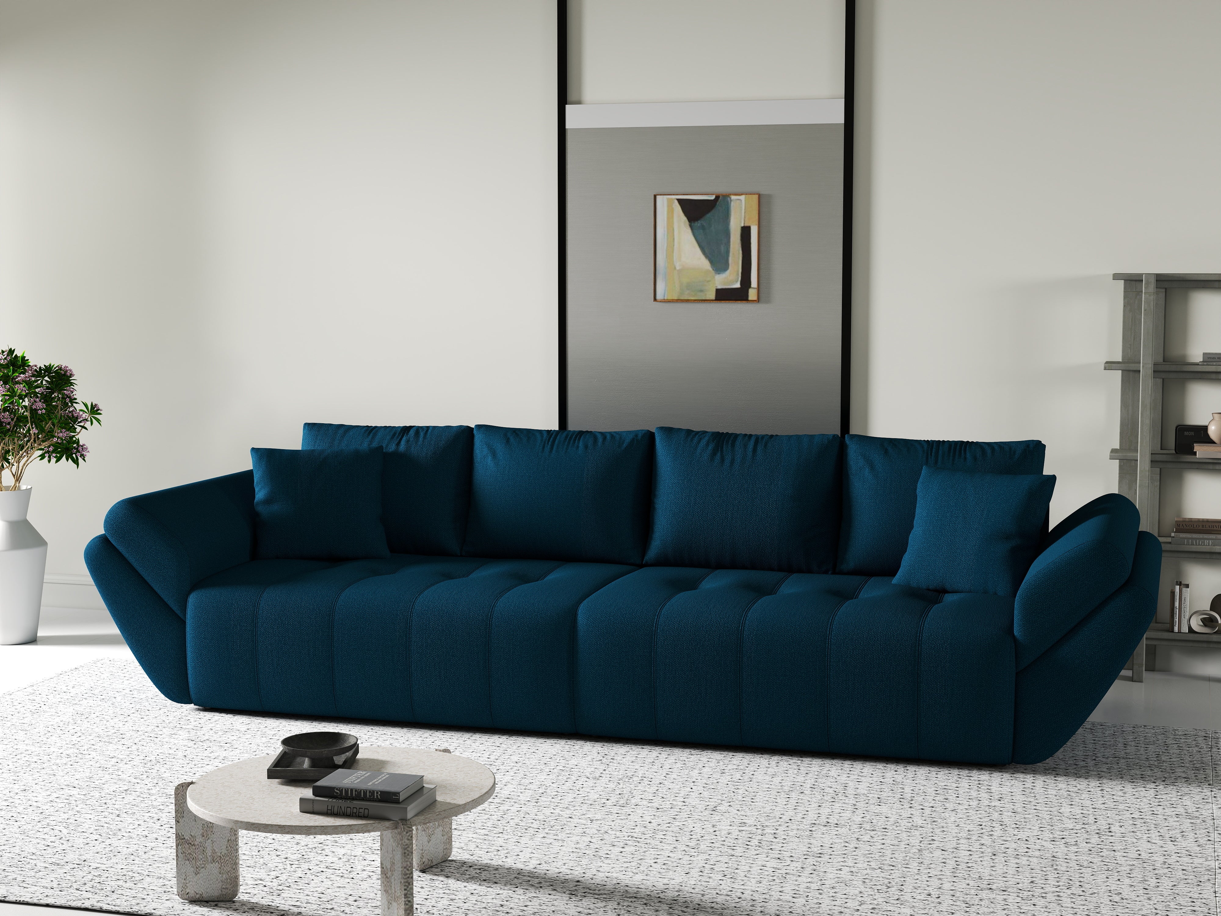 Canapea extensibilă dumonde cu ladă de depozitare si sezut confortabil din spuma HR, Berlin Petrol 300x100 cm Fabrica