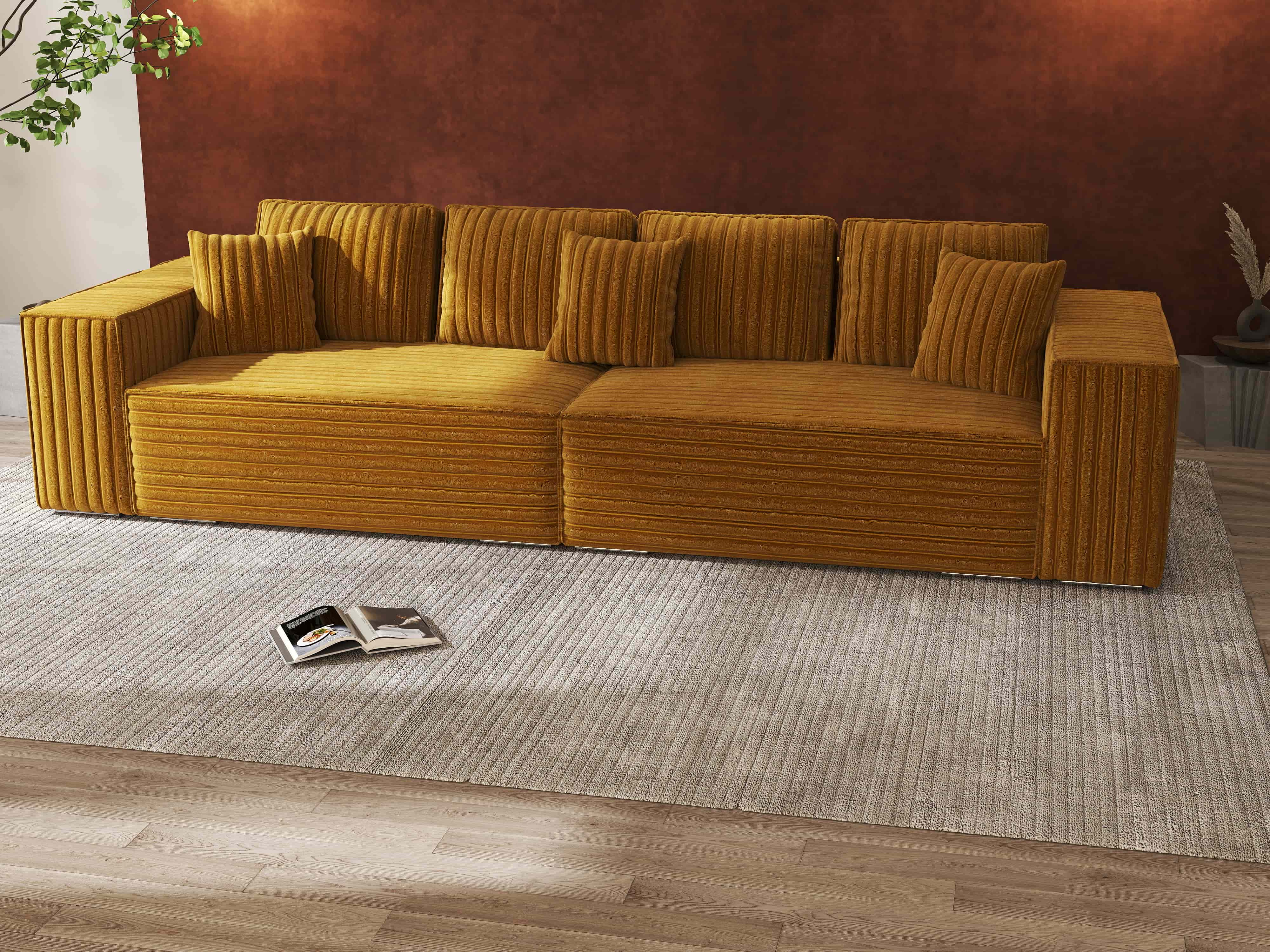 Canapea extensibilă dumonde cu ladă de depozitare si sezut confortabil din spuma HR, Dream Ambience Mustar 310x100 cm Fabrica