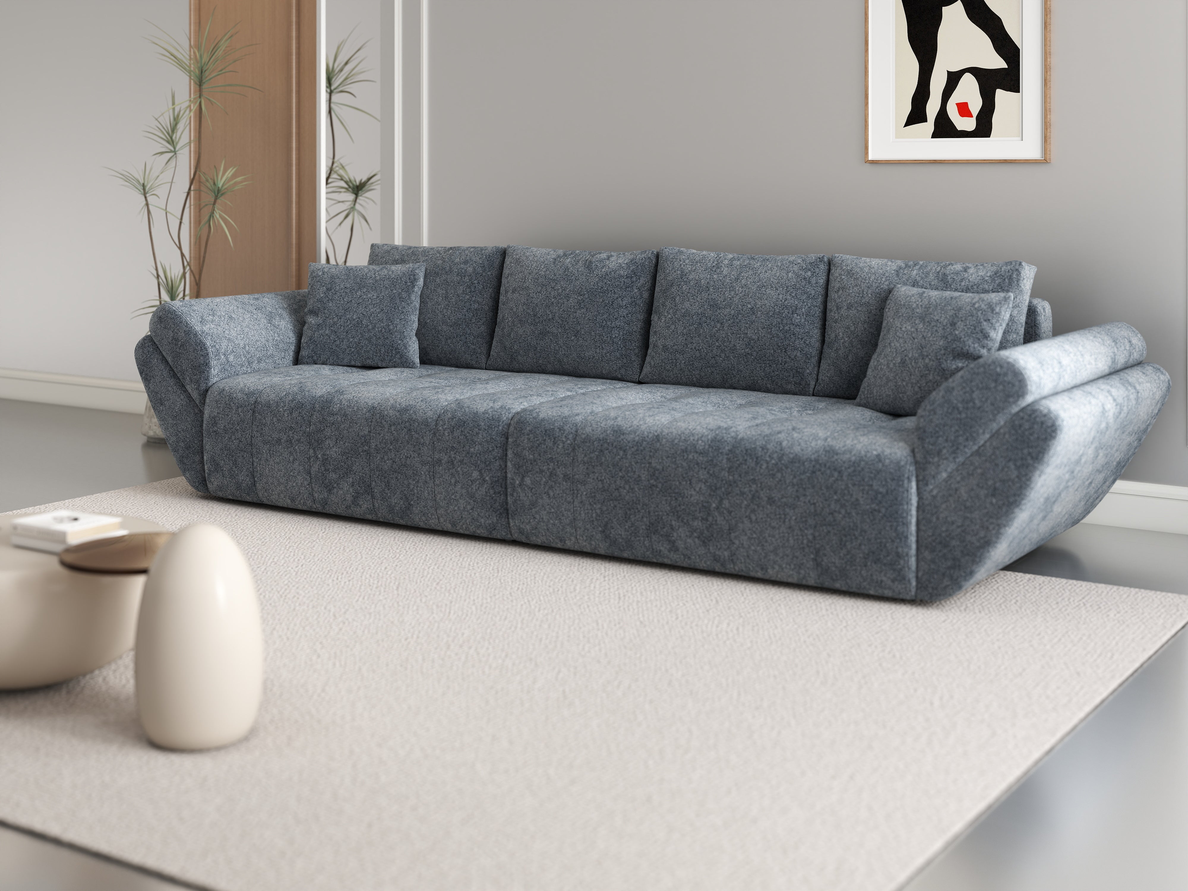 Canapea extensibilă dumonde cu ladă de depozitare si sezut confortabil din spuma HR, Berlin Euphoria Graphit 300x100 cm Fabrica