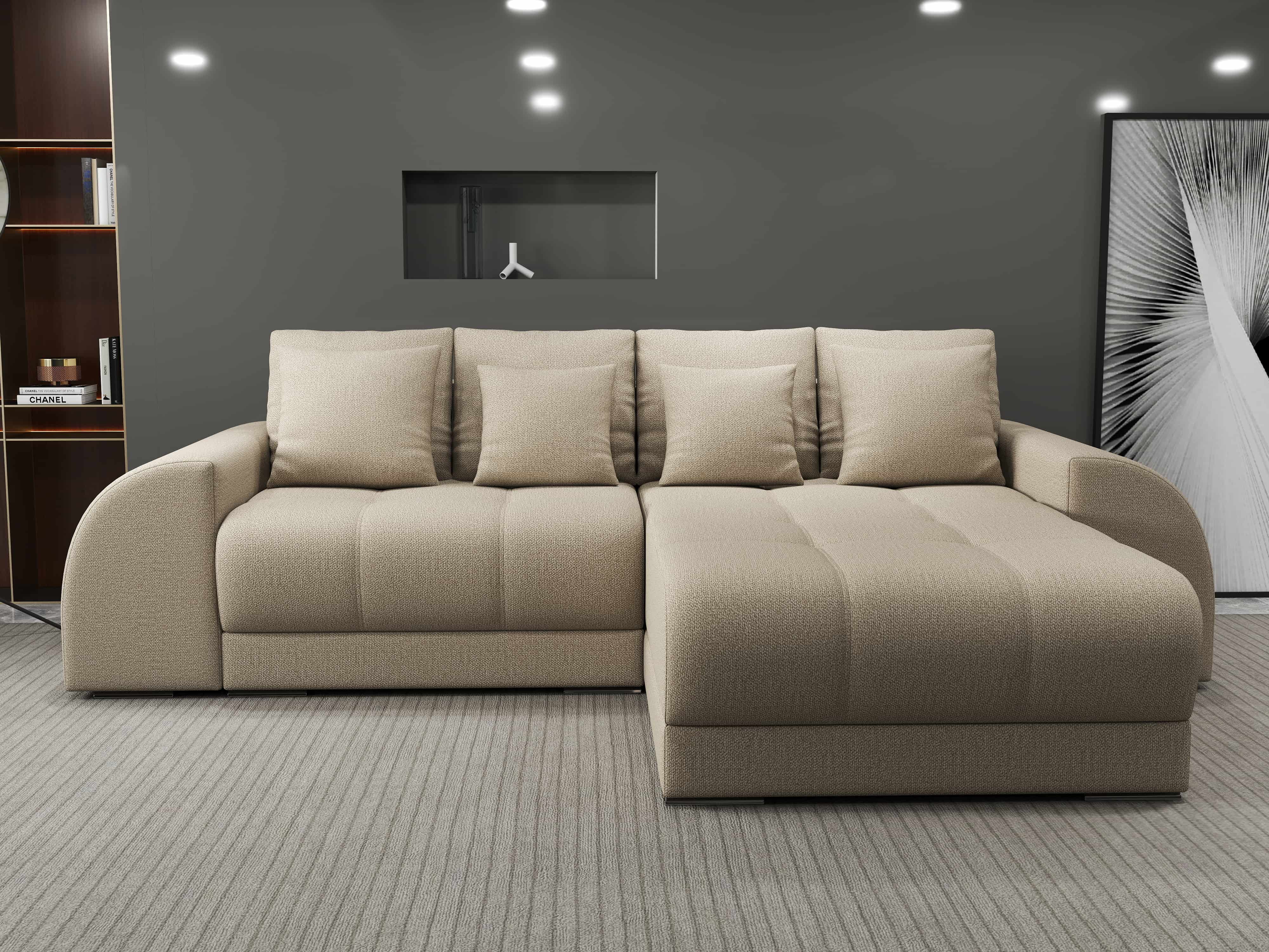 Colțar extensibil dumonde cu ladă de depozitare si sezut confortabil din spuma HR, Verona Enjoy Camel II 290x185 cm Fabrica