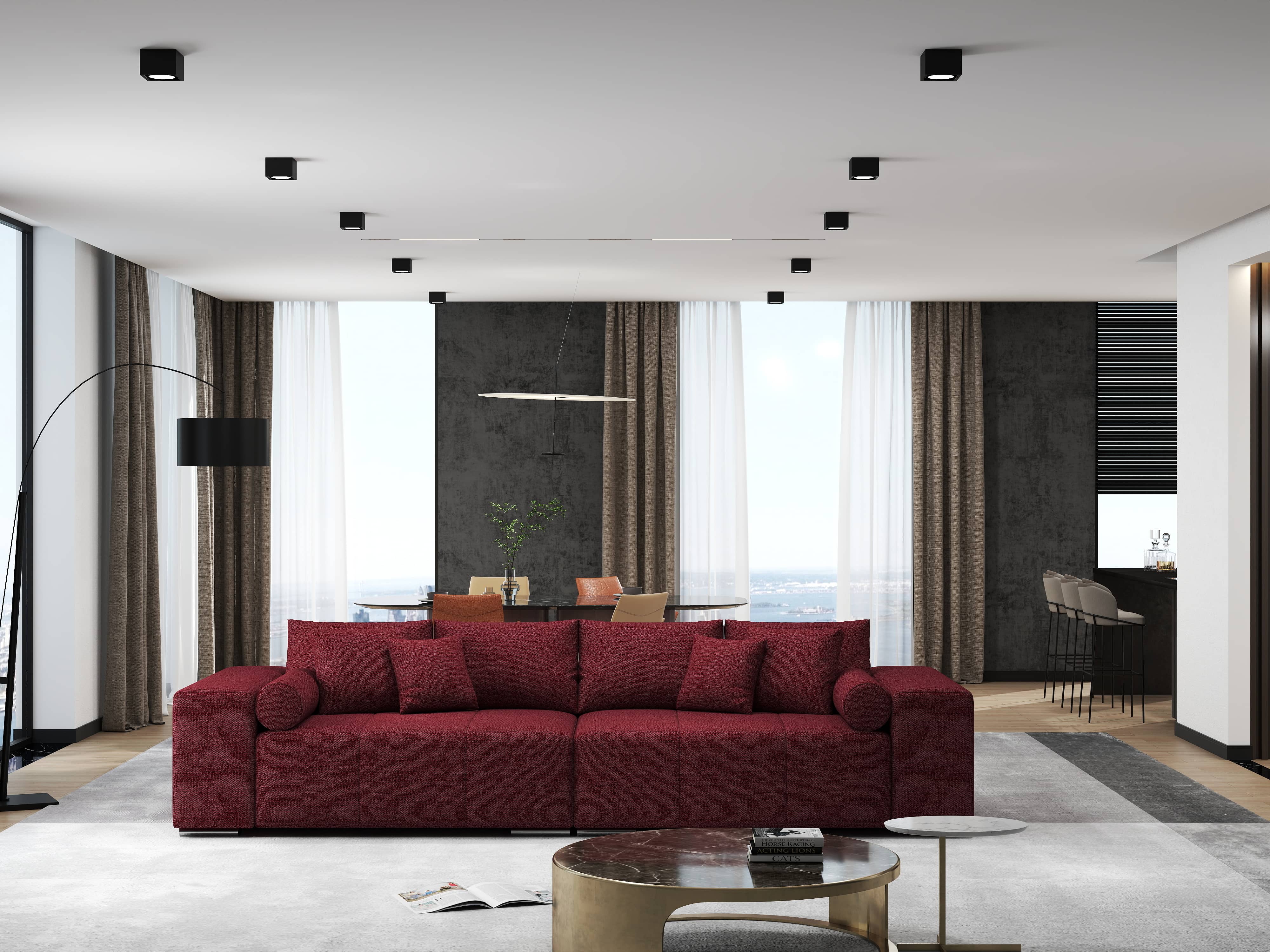 Canapea extensibilă dumonde cu ladă de depozitare si sezut confortabil din spuma HR, Marbela Enjoy Rosu XXL 295x100 cm fabrica