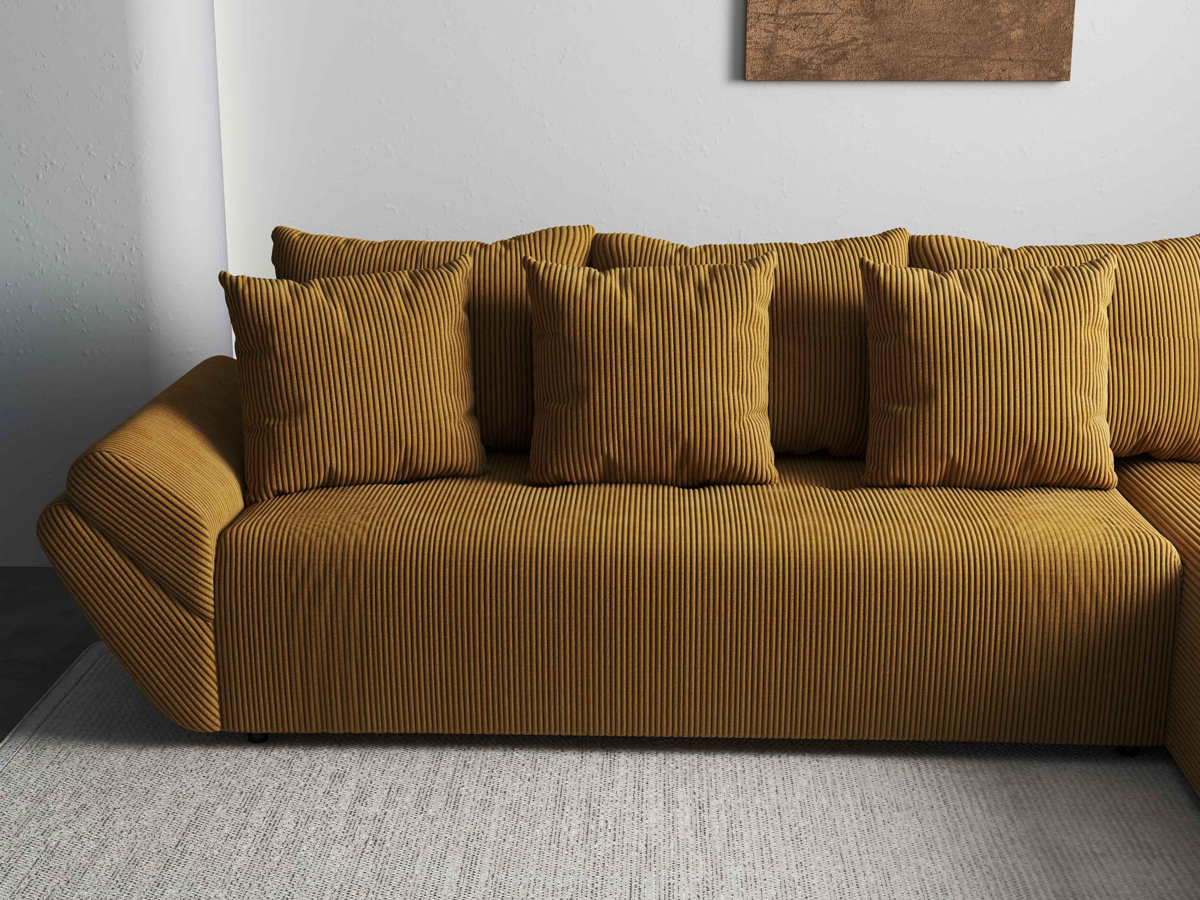 Colțar extensibil dumonde cu ladă de depozitare si sezut confortabil din spuma HR, Berlin XL Zoom Mustar 350x185 cm II Fabrica