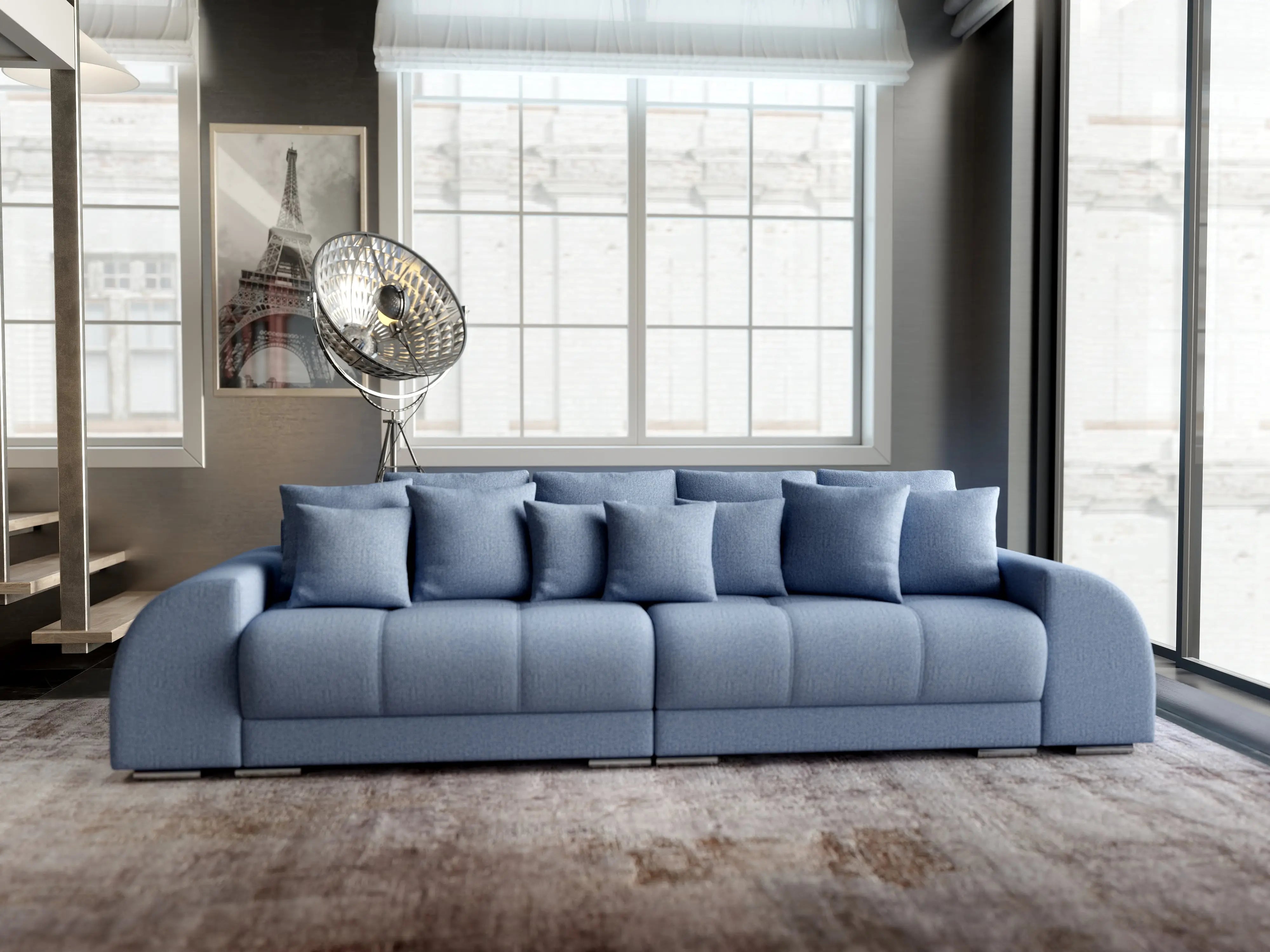 Canapea extensibilă dumonde cu 2 lăzi de depozitare si sezut confortabil din spuma HR, Big Sofa Verona Blue 310x100 cm Fabrica