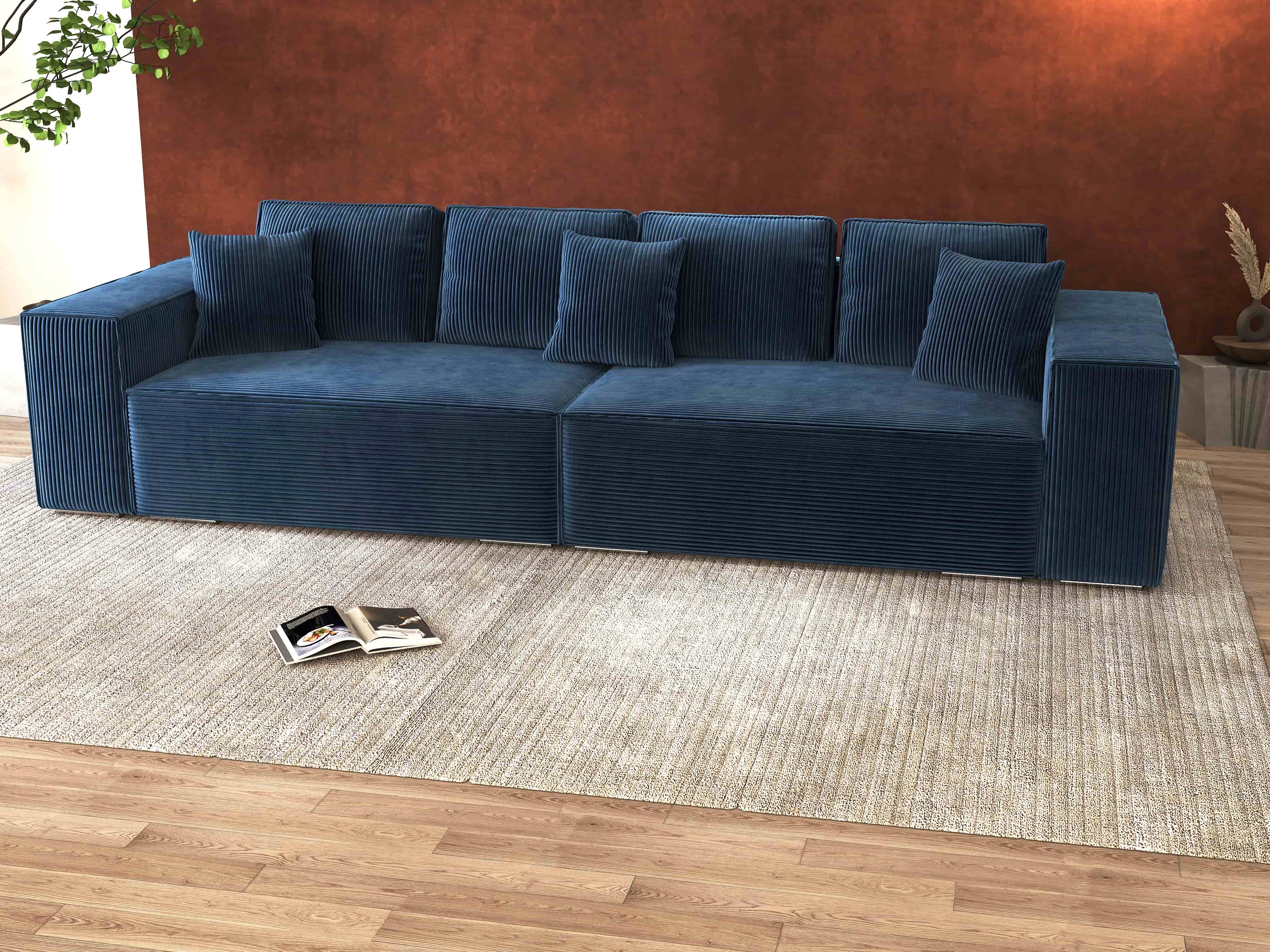 Canapea extensibilă dumonde cu ladă de depozitare si sezut confortabil din spuma HR, Dream Zoom Albastru 310x100 cm Fabrica