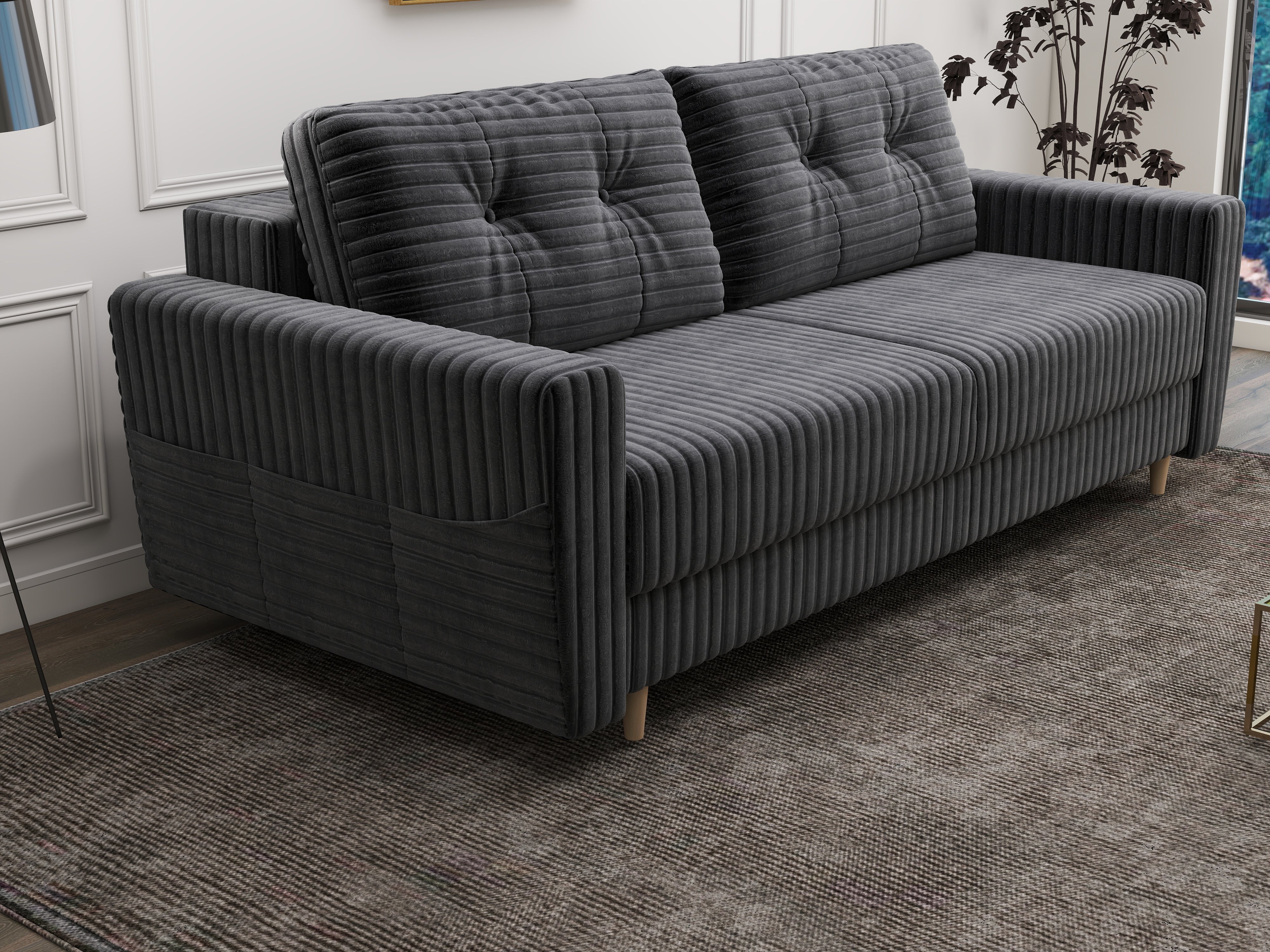 Canapea extensibilă dumonde cu ladă de depozitare si sezut confortabil din spuma HR, Summer Ambience Gri 225x100 cm fabrica